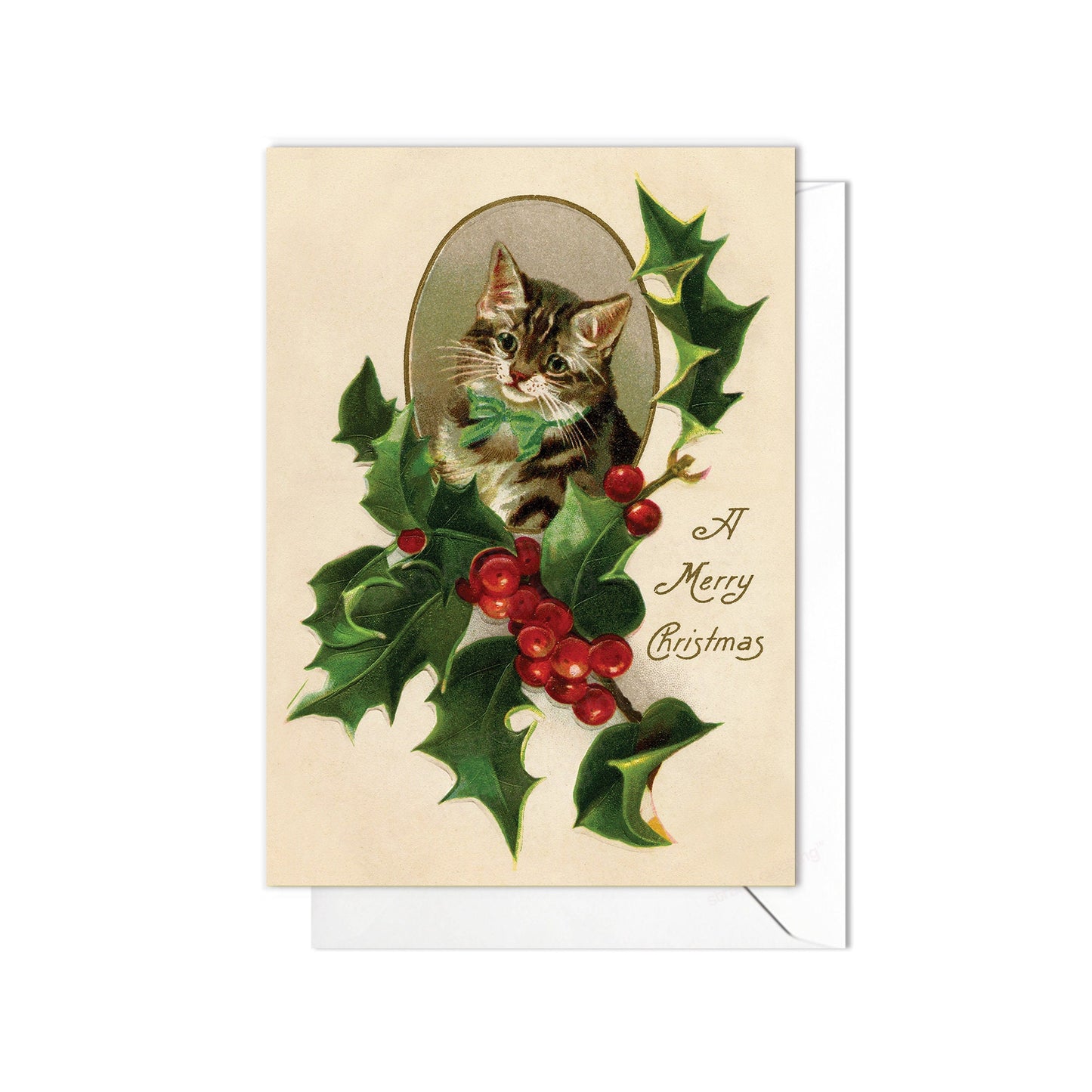 Victorian Greeting Cards Christmas Card Set Xmas Holly Tree New Year Winter Edwardian Vintage Retro Cats Kitten Kawaii Kitsch Cute - H11