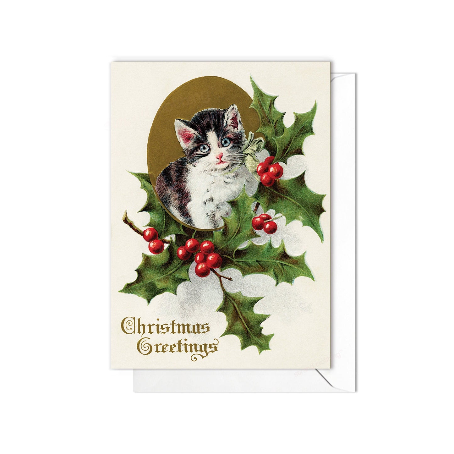Victorian Greeting Cards Christmas Card Set Xmas Holly New Year Winter Edwardian Vintage Retro Cats Kitten Kawaii Kitsch Cute Funny - H37