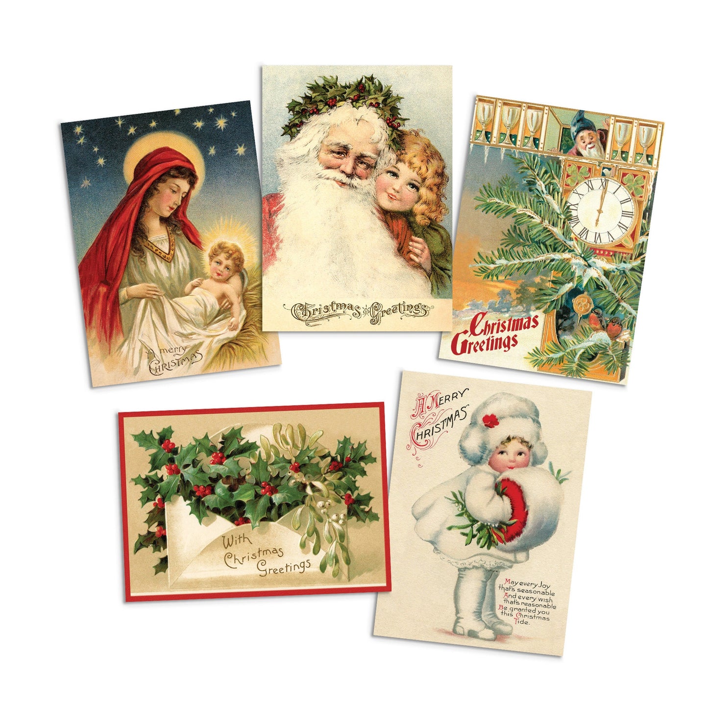 Victorian Greeting Cards Christmas Card Set Xmas Tree New Year Winter Edwardian English British Vintage Retro Santa Angel Cute Unique Pretty