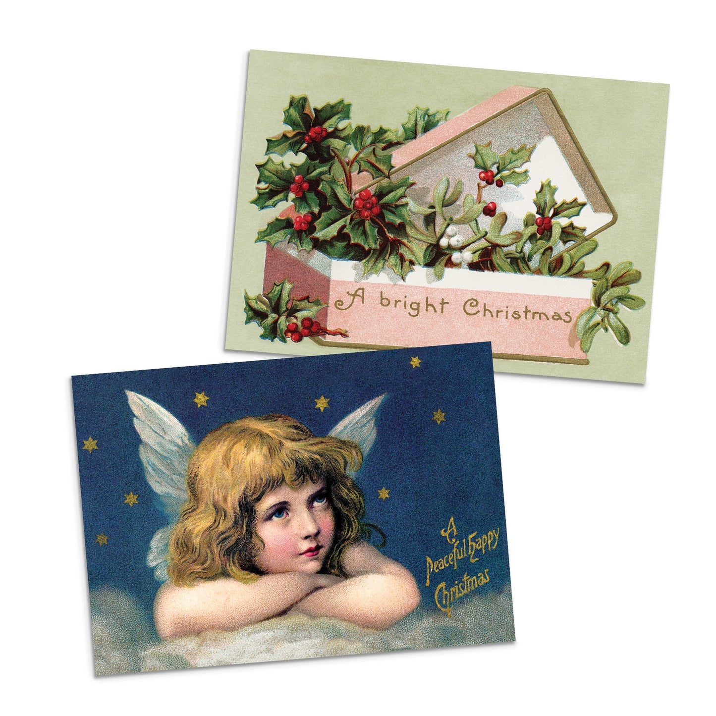 Victorian Greeting Cards Christmas Card Set of 10 Xmas Tree New Year Winter Edwardian English British Vintage Retro Santa Angel Cute Unique