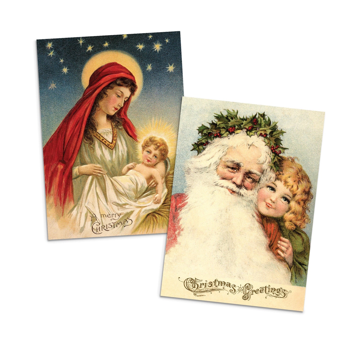 Victorian Greeting Cards Christmas Card Set of 10 Xmas Tree New Year Winter Edwardian English British Vintage Retro Santa Angel Cute Unique