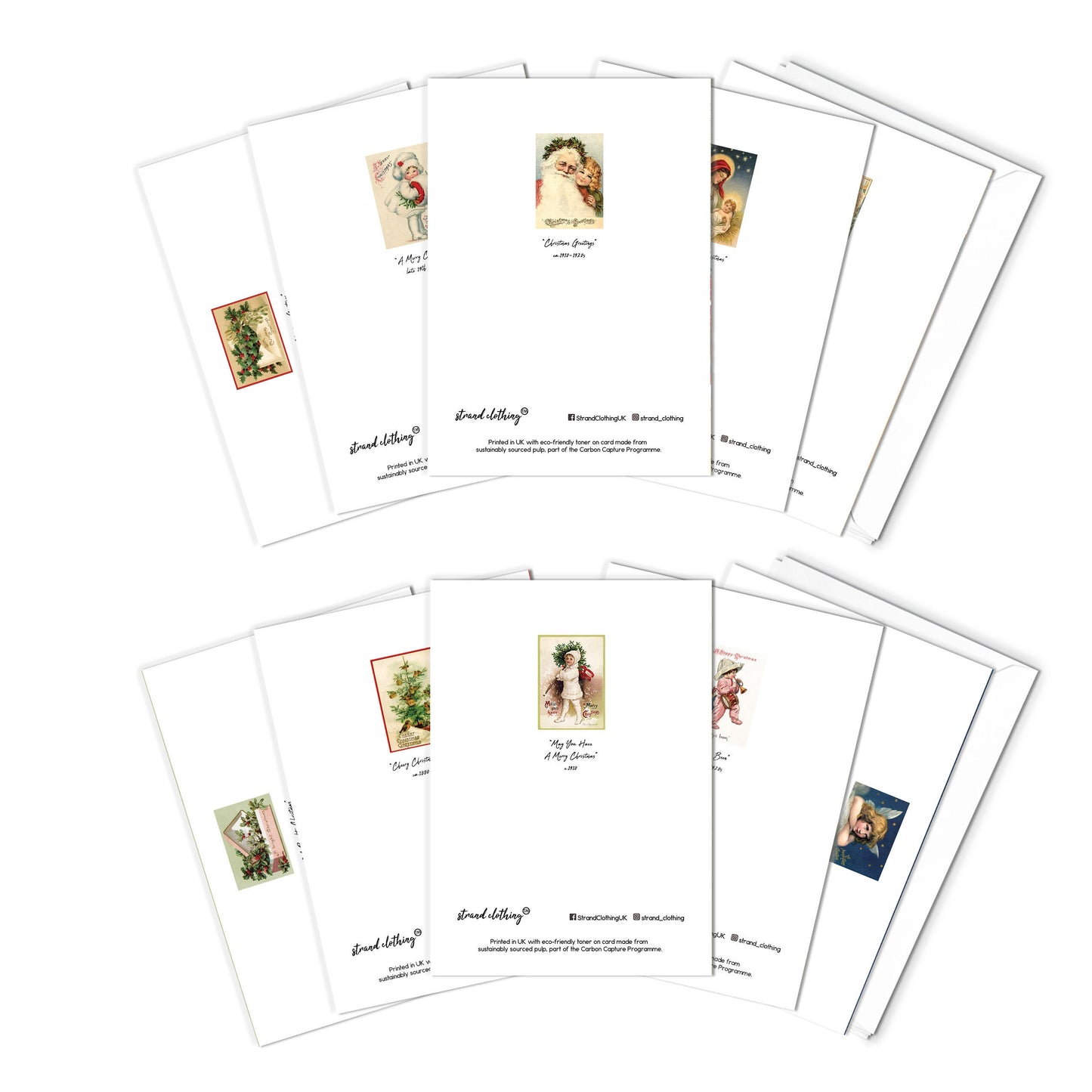 Victorian Greeting Cards Christmas Card Set of 10 Xmas Tree New Year Winter Edwardian English British Vintage Retro Santa Angel Cute Unique