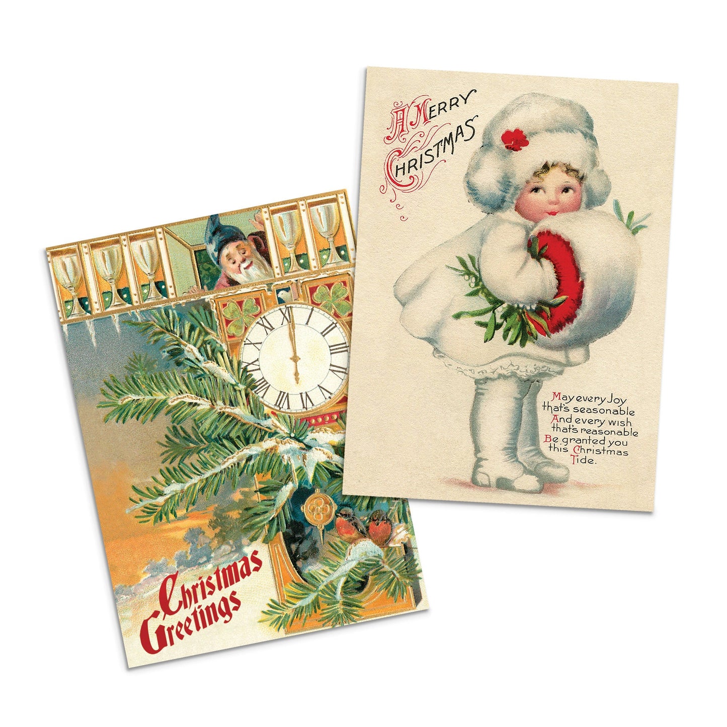 Victorian Greeting Cards Christmas Card Set of 10 Xmas Tree New Year Winter Edwardian English British Vintage Retro Santa Angel Cute Unique