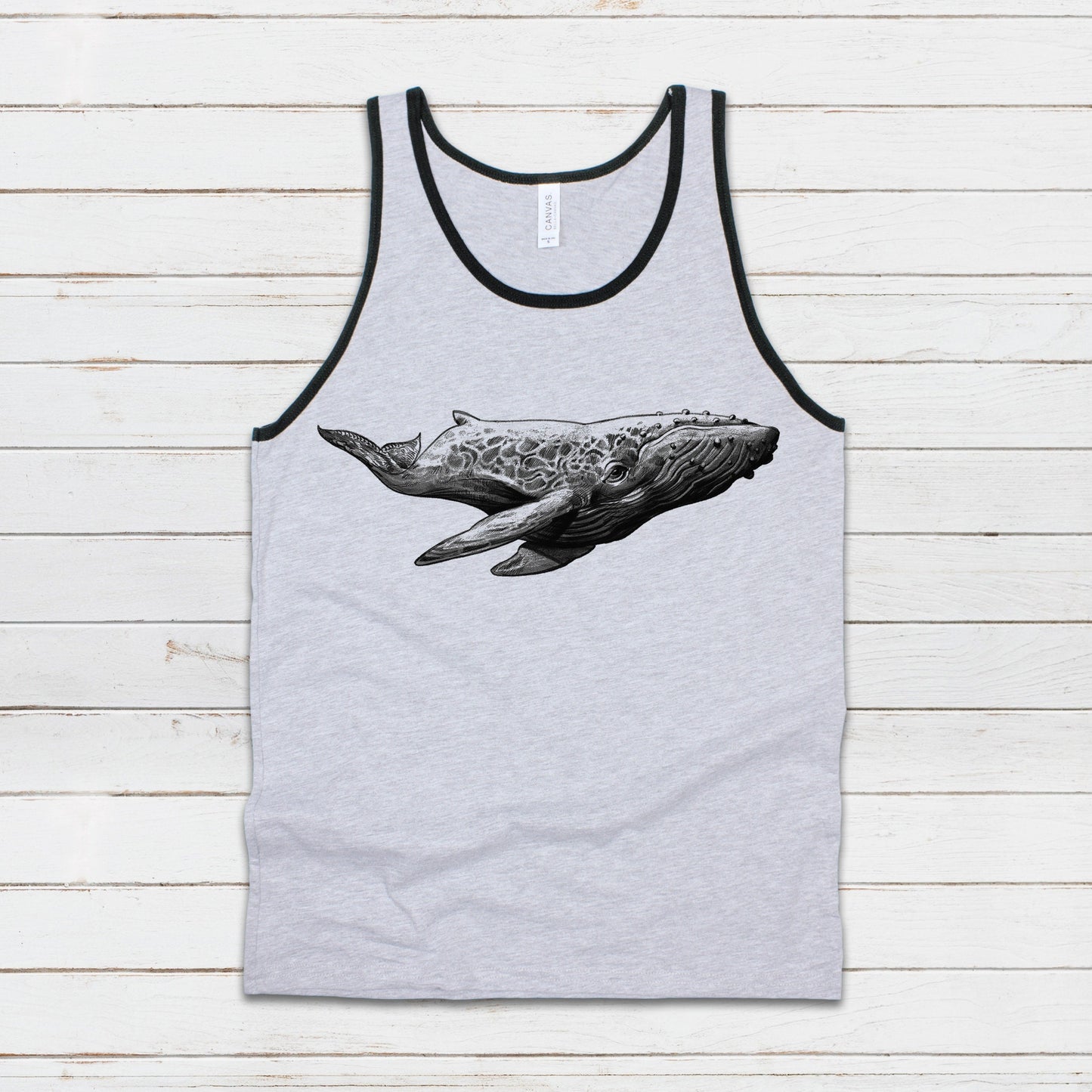 Humpback Whale Tank Top Traditional Art Pencil Drawing Design Print Blue Orca Earth Planet Ocean Beautiful Womens Mens Printed Vest Cami Tee