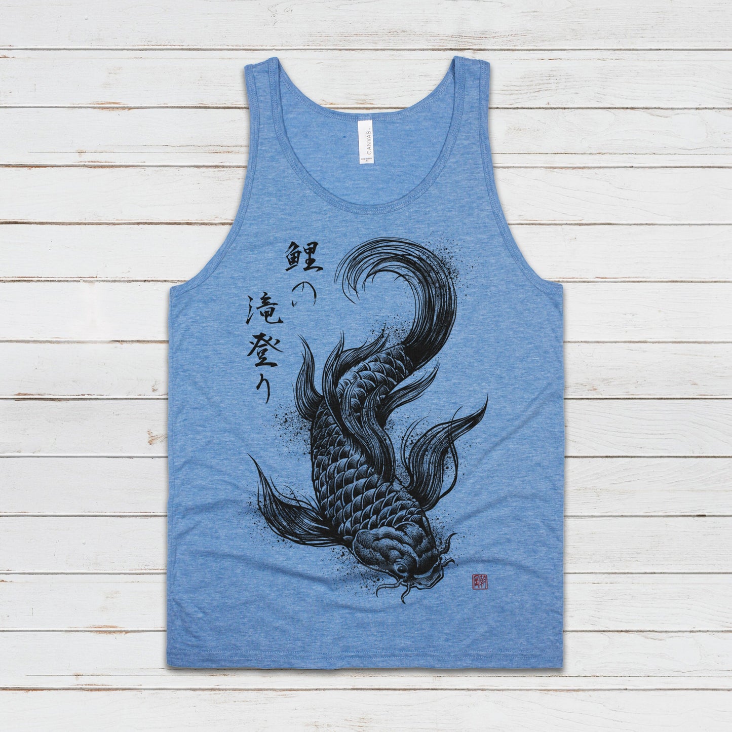 Koi Carp Japanese Calligraphy Tank Top Gyotaku Traditional Art Ukiyo-e Japan Kanji Anime Manga Kyoto Kawaii Womens Men Printed Vest Cami Tee