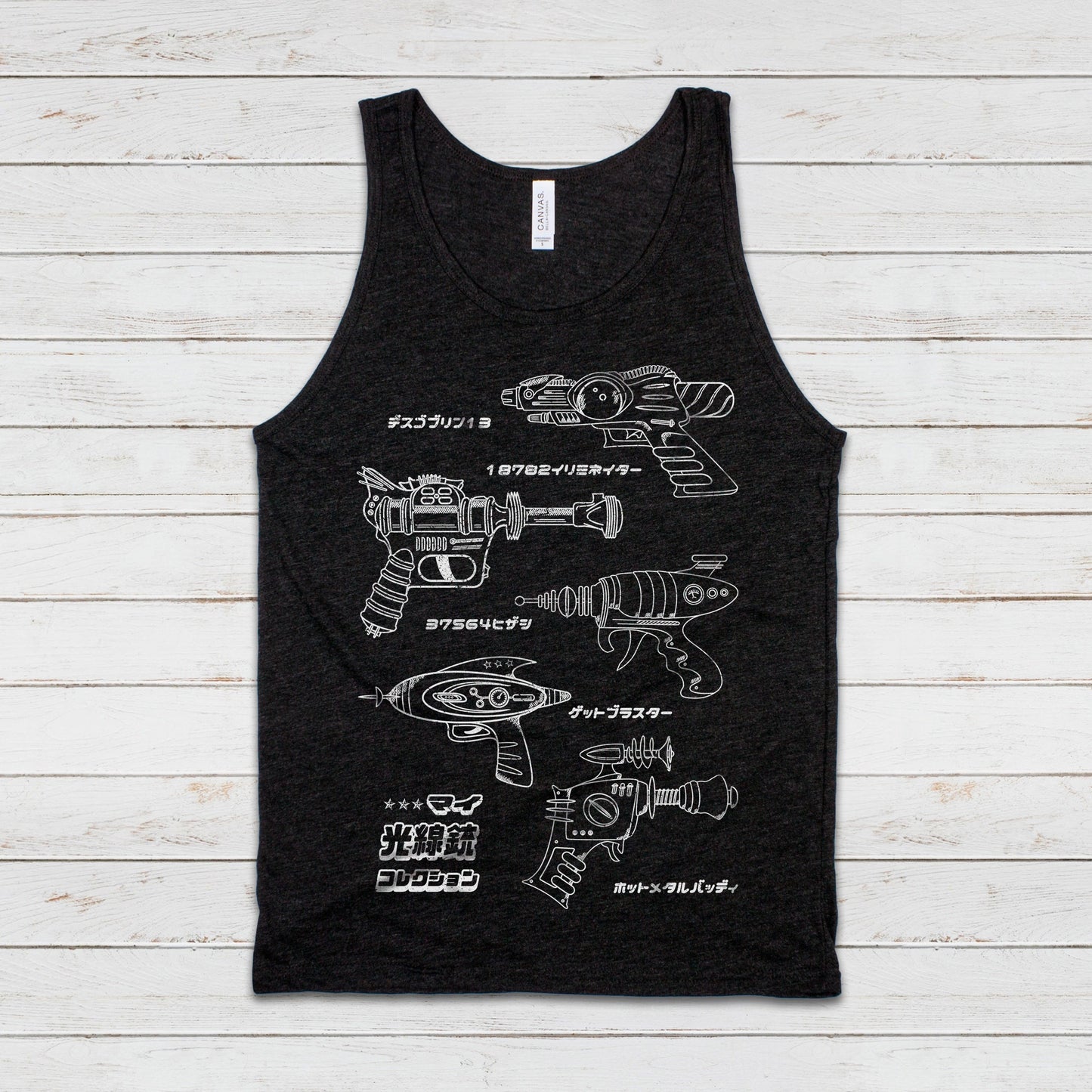 Japanese Tank Top Ray Blaster Phaser Laser Gun Retro Anime Manga Robot Space Geek Larp Spaceship Sci-Fi Womens Mens Printed Vest Cami Tee