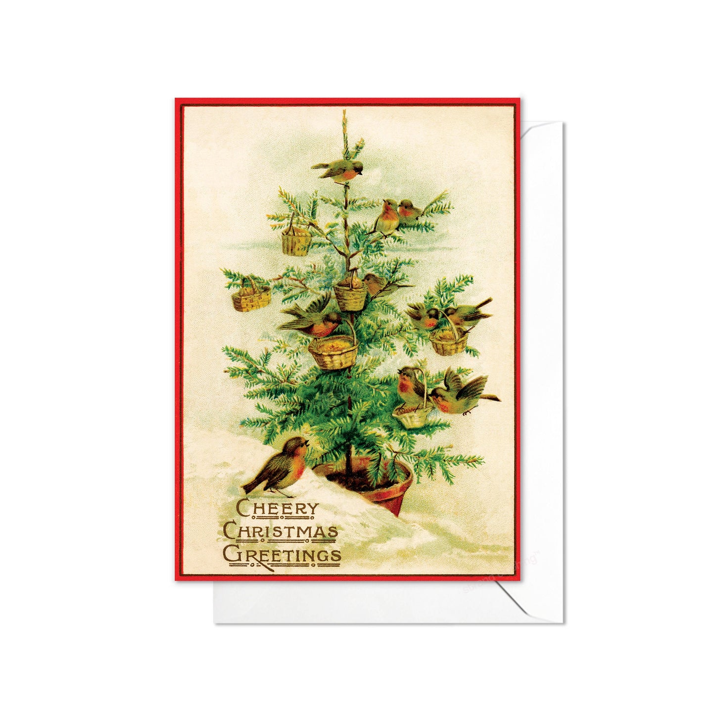 Victorian Greeting Cards Christmas Card Set Xmas Tree New Year Winter Edwardian British Vintage Old Retro Robin Birds Cute Pretty - T16