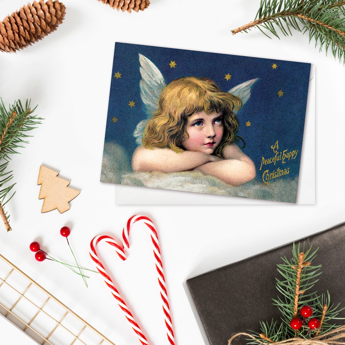 Victorian Greeting Cards Christmas Card Set Xmas Tree New Year Winter Edwardian English British Vintage Retro Santa Robin Angel Cute Unique