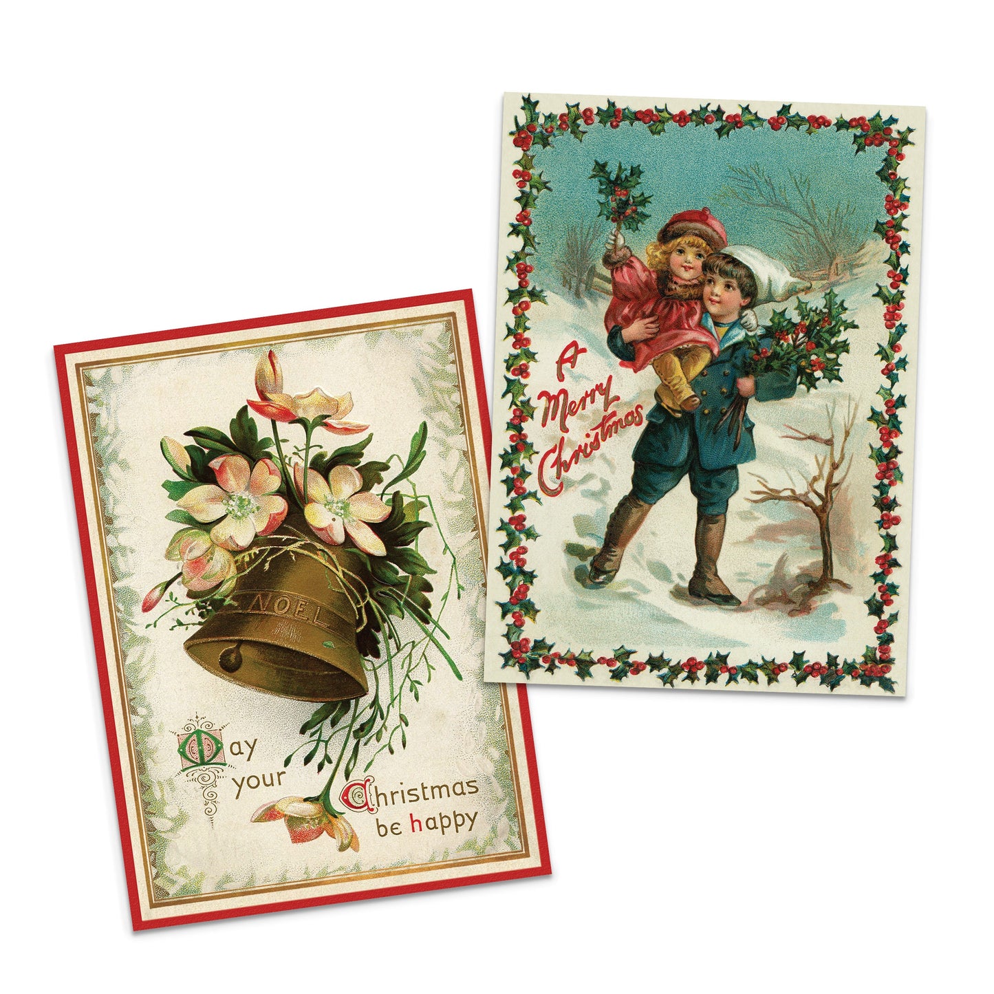 Victorian Greeting Cards Christmas Card Set of 10 Xmas Tree New Year Winter Edwardian English British Vintage Retro Santa Angel Cute Quirky