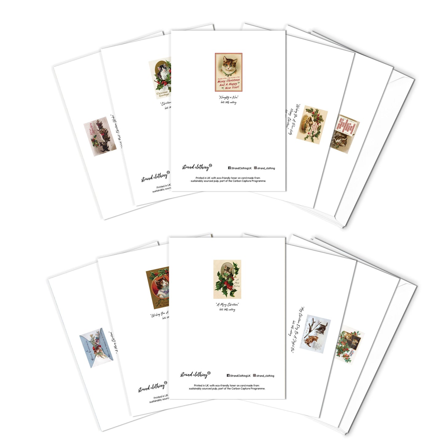 Victorian Greeting Cards Christmas Card Set of 10 Xmas Tree New Year Winter Adorable English British Vintage Retro Santa Cats Kittens Cute