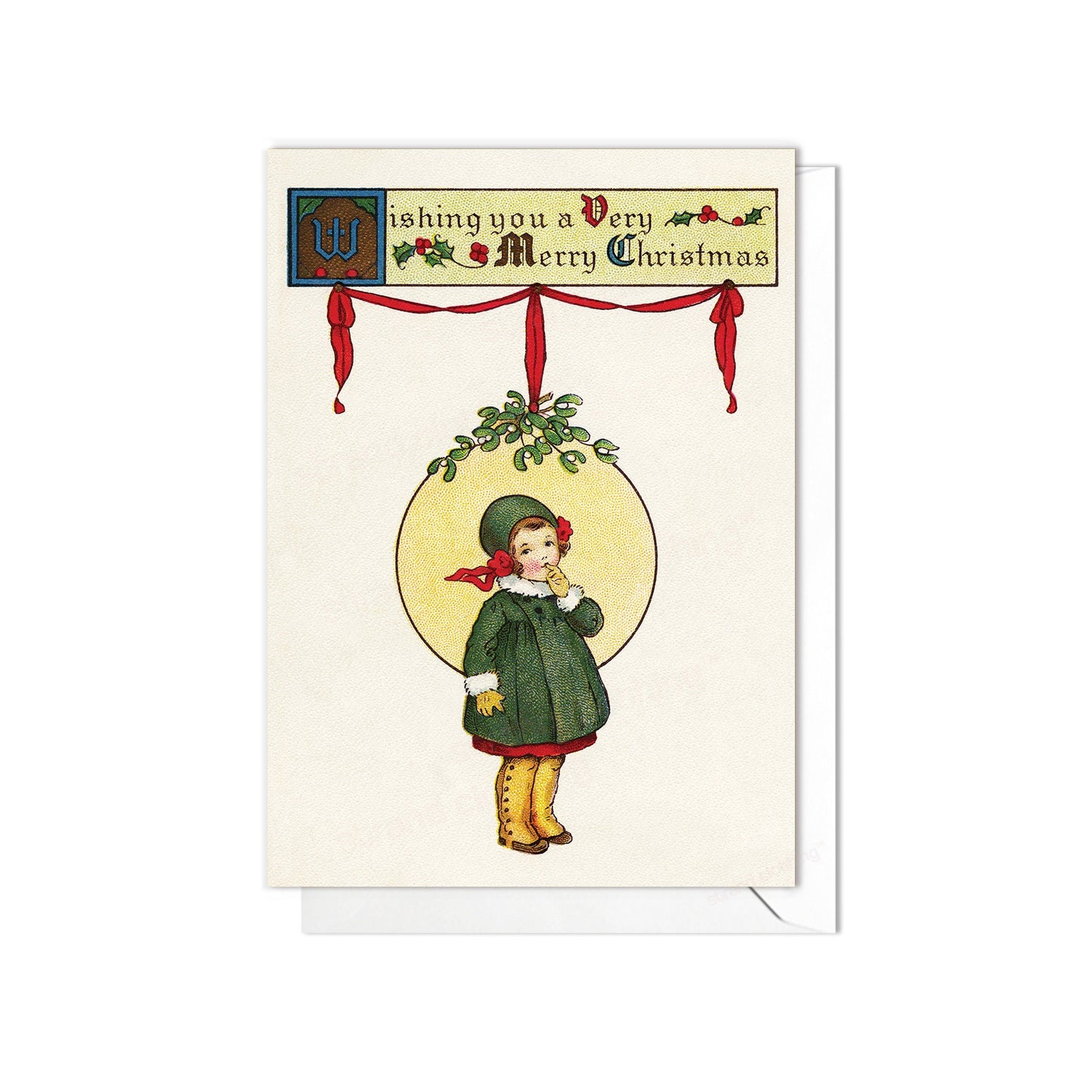 Victorian Greeting Cards Christmas Card Xmas Tree New Year Winter Edwardian British Vintage Old Retro Santa Girl Mistletoe Cute - M03