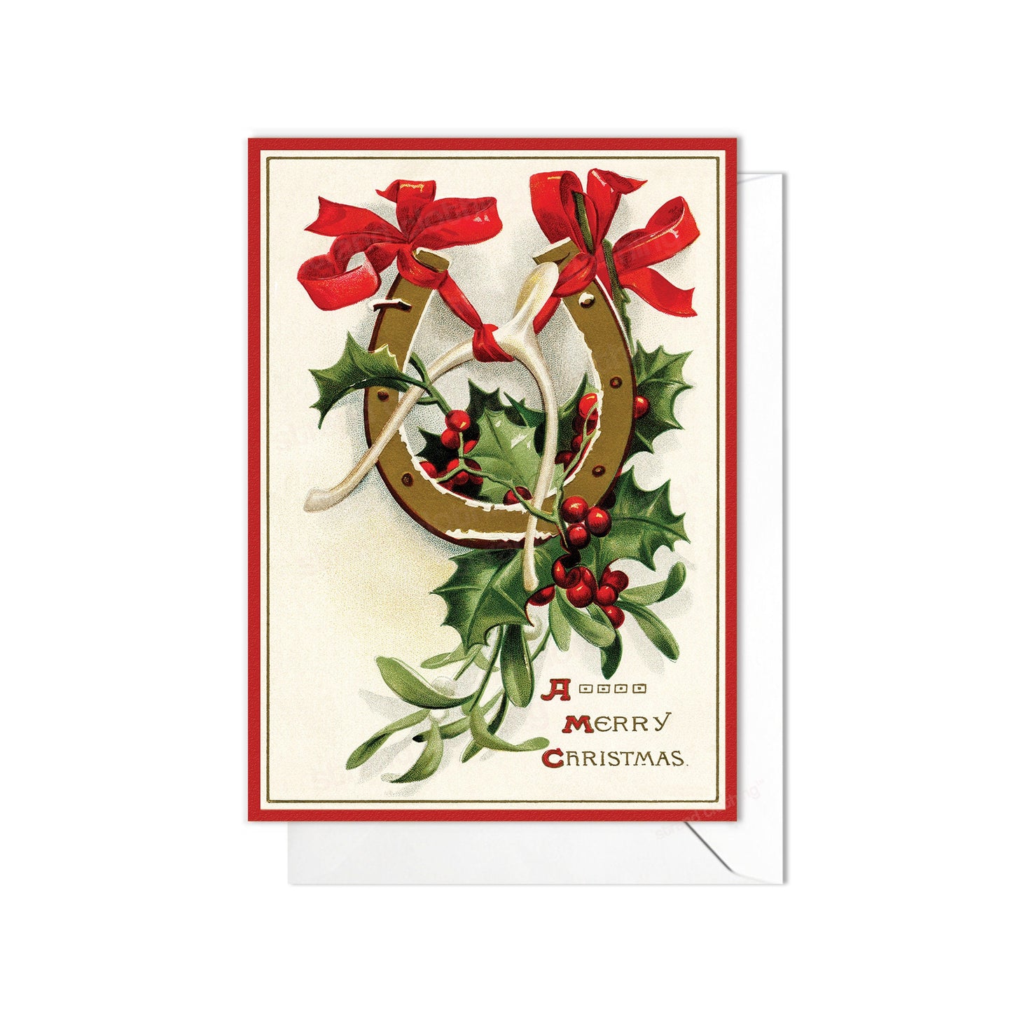 Victorian Greeting Cards Christmas Card Xmas Tree New Year Winter Edwardian Vintage Old Retro Santa Wishbone Horseshoe Lucky Family - H77