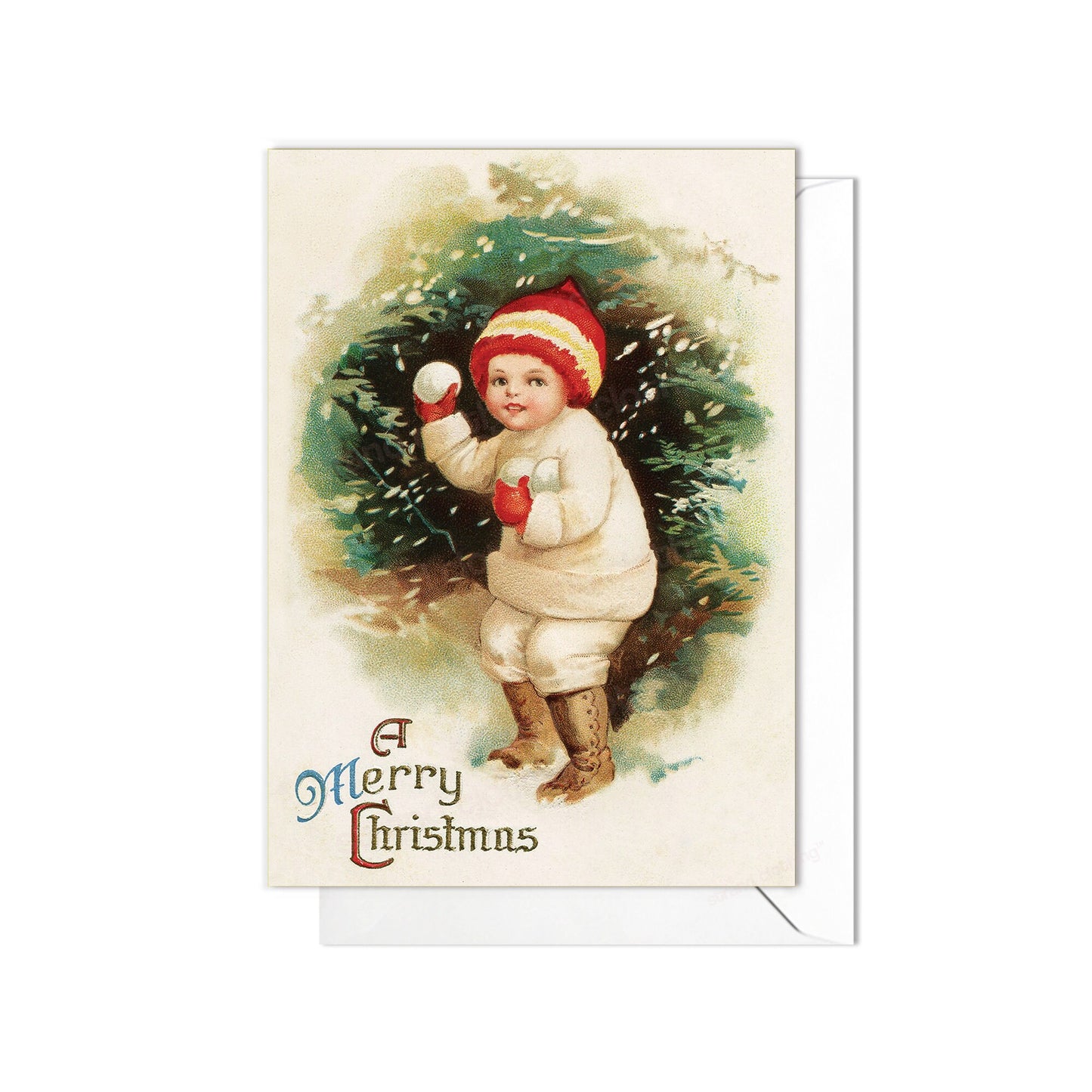 Victorian Greeting Cards Christmas Card Xmas Tree New Year Winter Edwardian Vintage Old Retro Santa Snowball Fight Child Cute Kawaii - B05