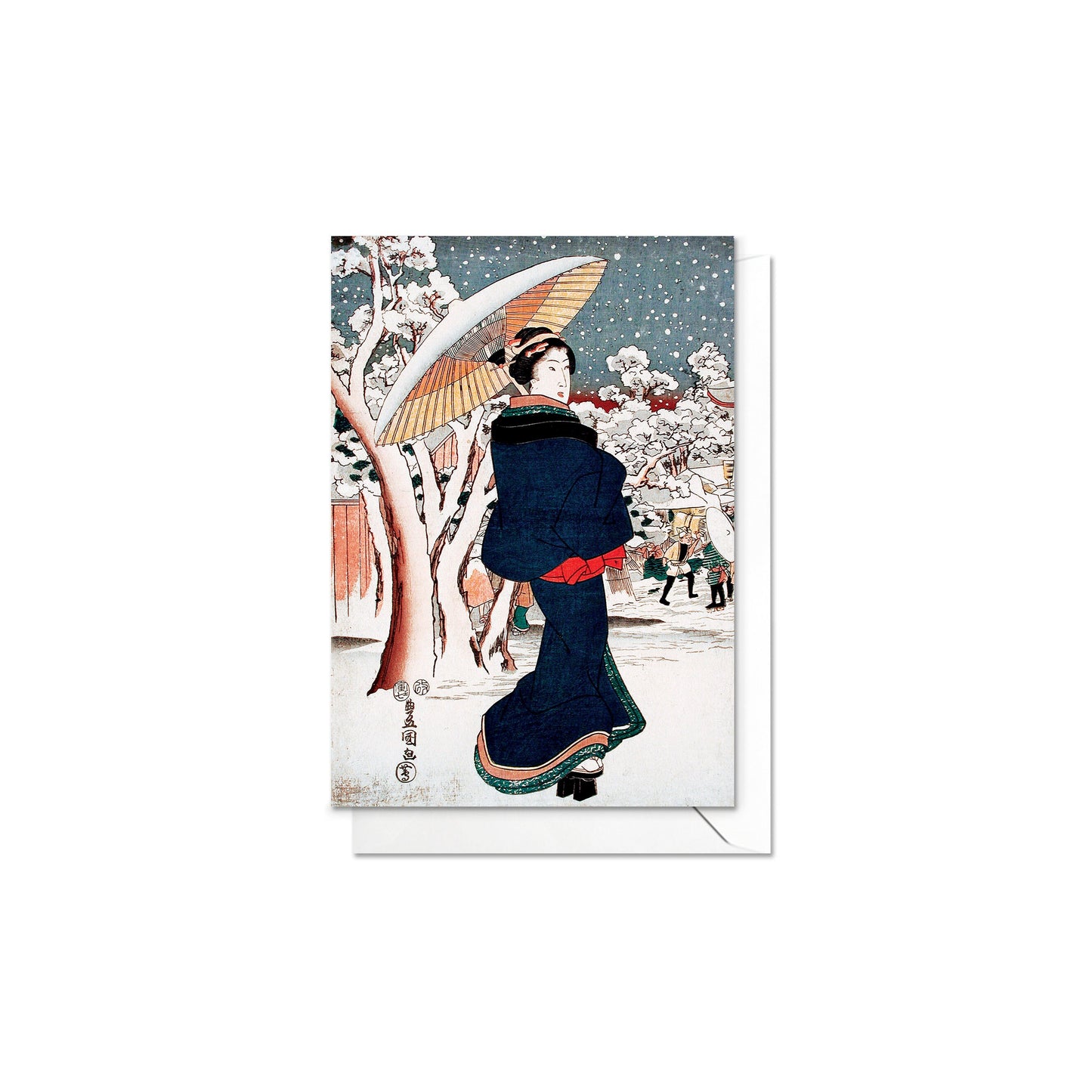 Japanese Ukiyo-e Art Greeting Card Christmas Xmas New Year Snow Woodblock Print Aesthetic Hiroshige Beautiful Basho Elegant Luxury - G86
