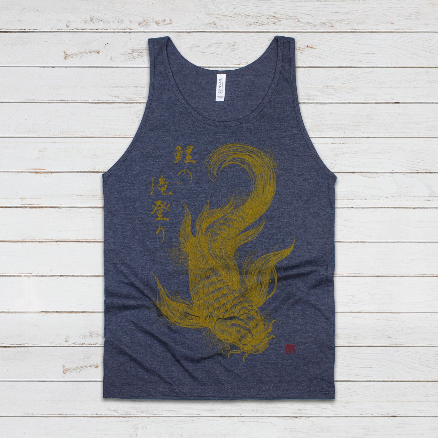 Koi Carp Japanese Calligraphy Tank Top Gyotaku Traditional Art Ukiyo-e Japan Kanji Anime Manga Kyoto Kawaii Womens Men Printed Vest Cami Tee