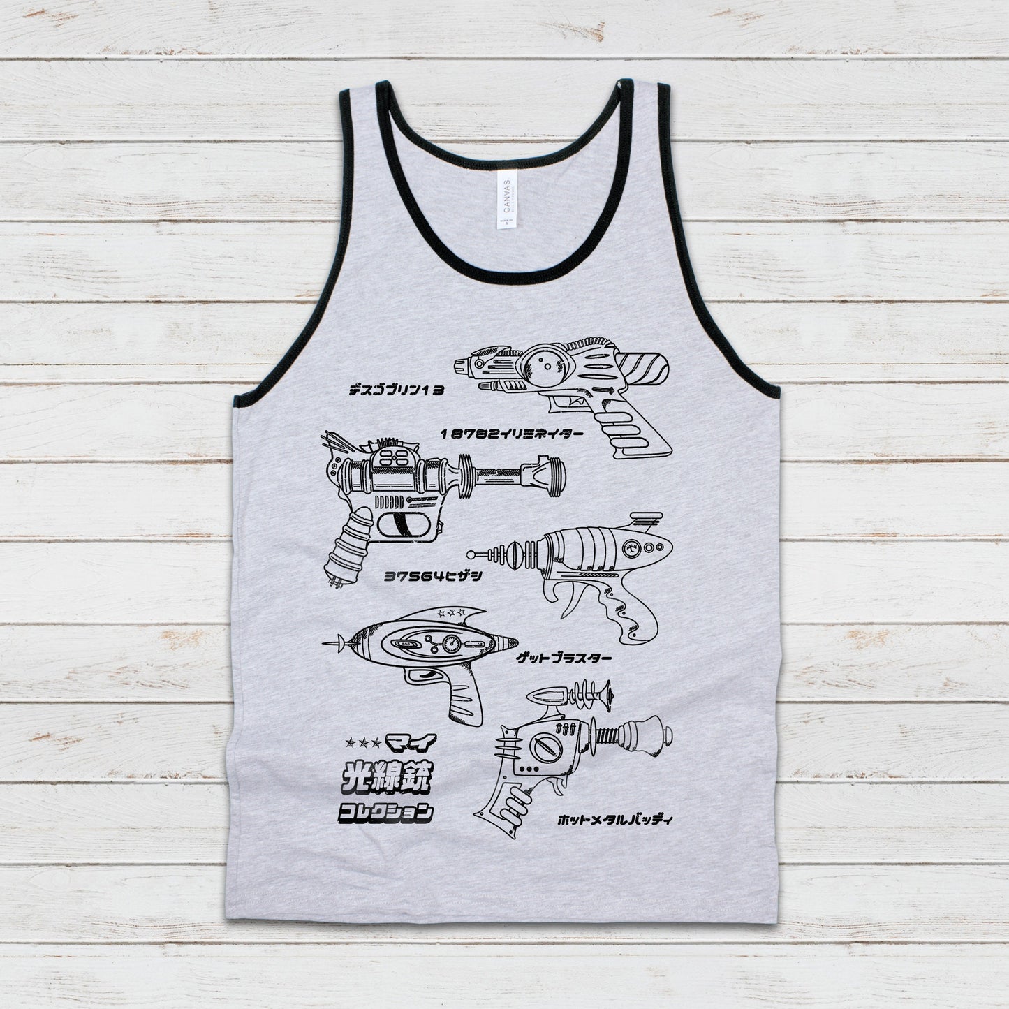 Japanese Tank Top Ray Blaster Phaser Laser Gun Retro Anime Manga Robot Space Geek Larp Spaceship Sci-Fi Womens Mens Printed Vest Cami Tee