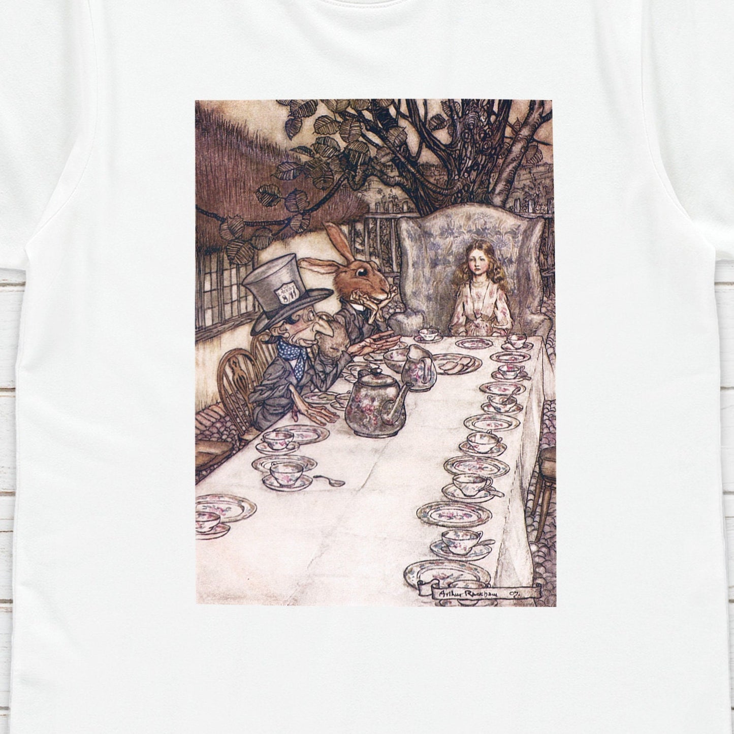 Alice Tea Party Art T Shirt Arthur Rackham Aesthetic Victorian Pretty Mad Hatter Soft Grunge Pre-Raphaelite Y2K 90s Womens Mens Printed Tee