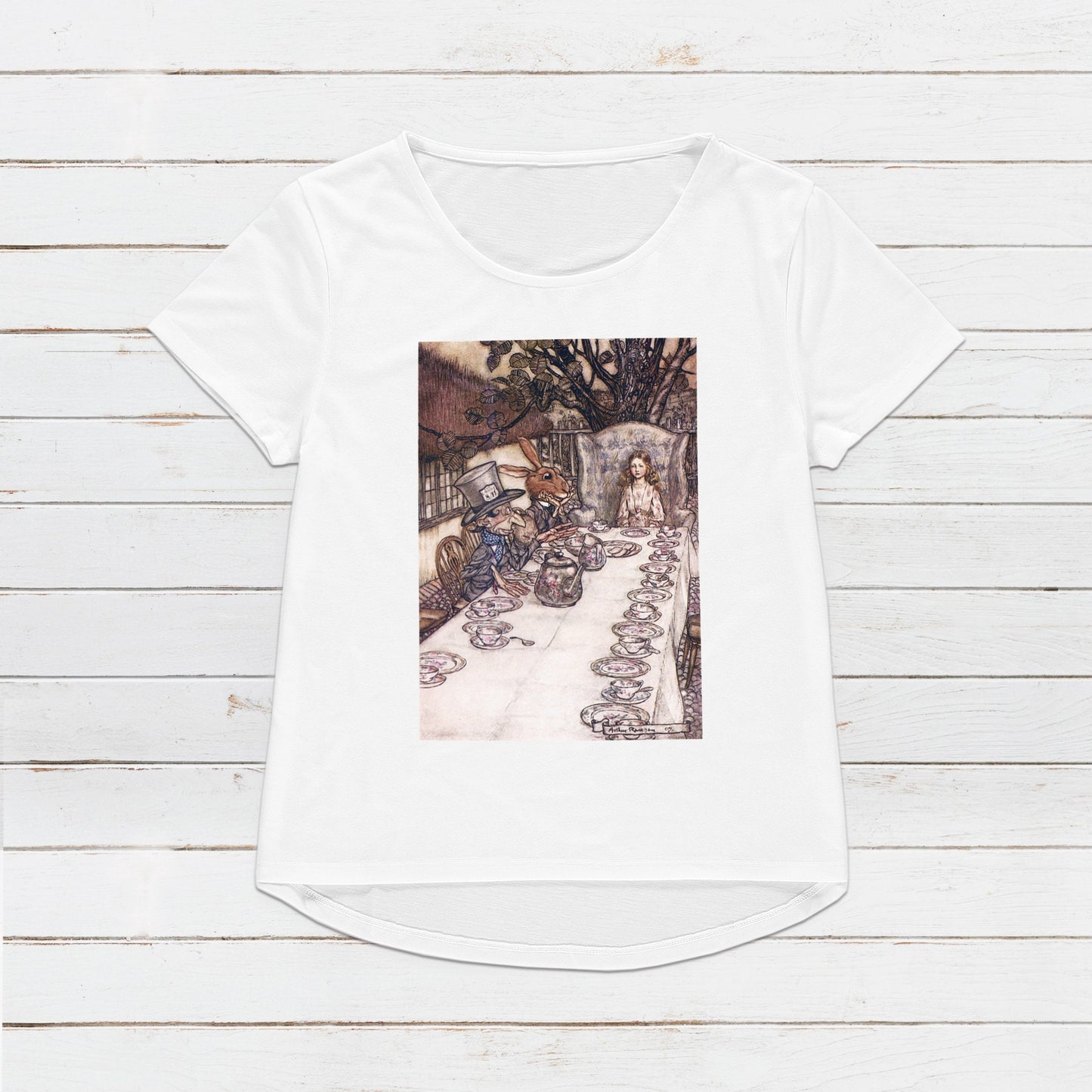 Alice Tea Party Art T Shirt Arthur Rackham Aesthetic Victorian Pretty Mad Hatter Soft Grunge Pre-Raphaelite Y2K 90s Womens Mens Printed Tee