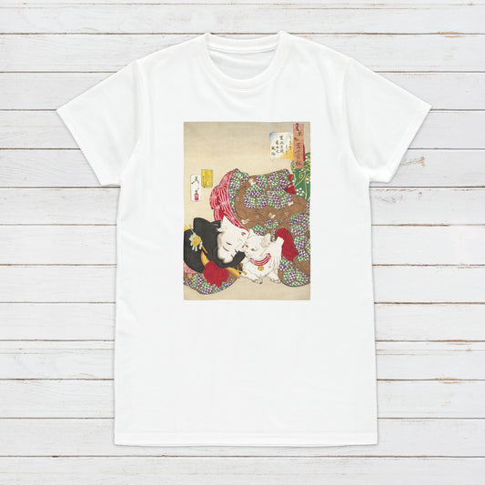Japanese Ukiyo-e T Shirt Woodblock Art Yoshitoshi Kyoto Geisha Maiko Cat Neko Tattoo Beautiful Japan Calligraphy Womens Mens Printed Tee Top