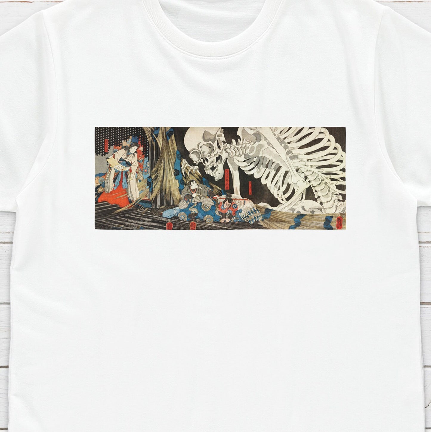 Japanese Ukiyo-e T Shirt Woodblock Art Utagawa Kuniyoshi Mitsukuni and the Skeleton Specter Tryptych Japan Calligraphy Women Men Printed Tee