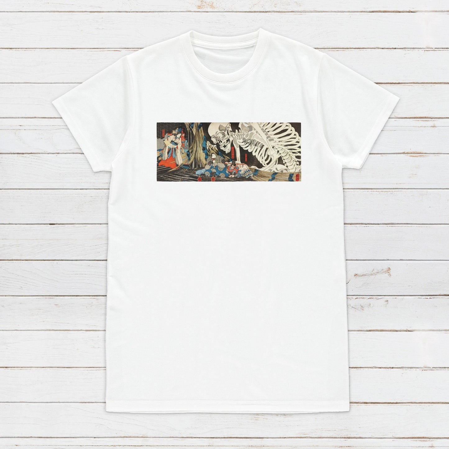 Japanese Ukiyo-e T Shirt Woodblock Art Utagawa Kuniyoshi Mitsukuni and the Skeleton Specter Tryptych Japan Calligraphy Women Men Printed Tee