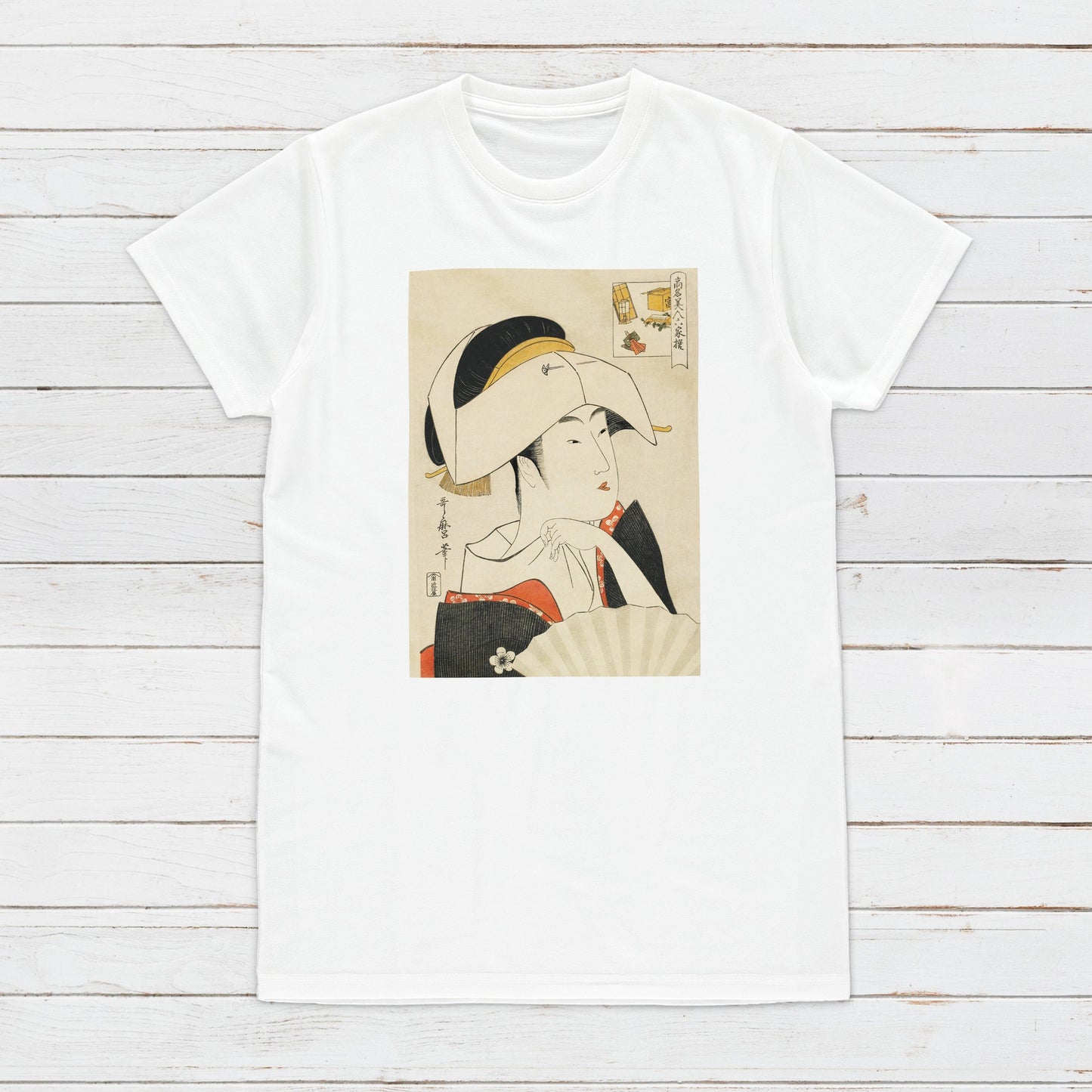 Japanese Ukiyo-e T Shirt Woodblock Art Kitagawa Utamaro Geisha Maiko Elegant Cute Kimono Japan Calligraphy Womens Mens Graphic Printed Tee