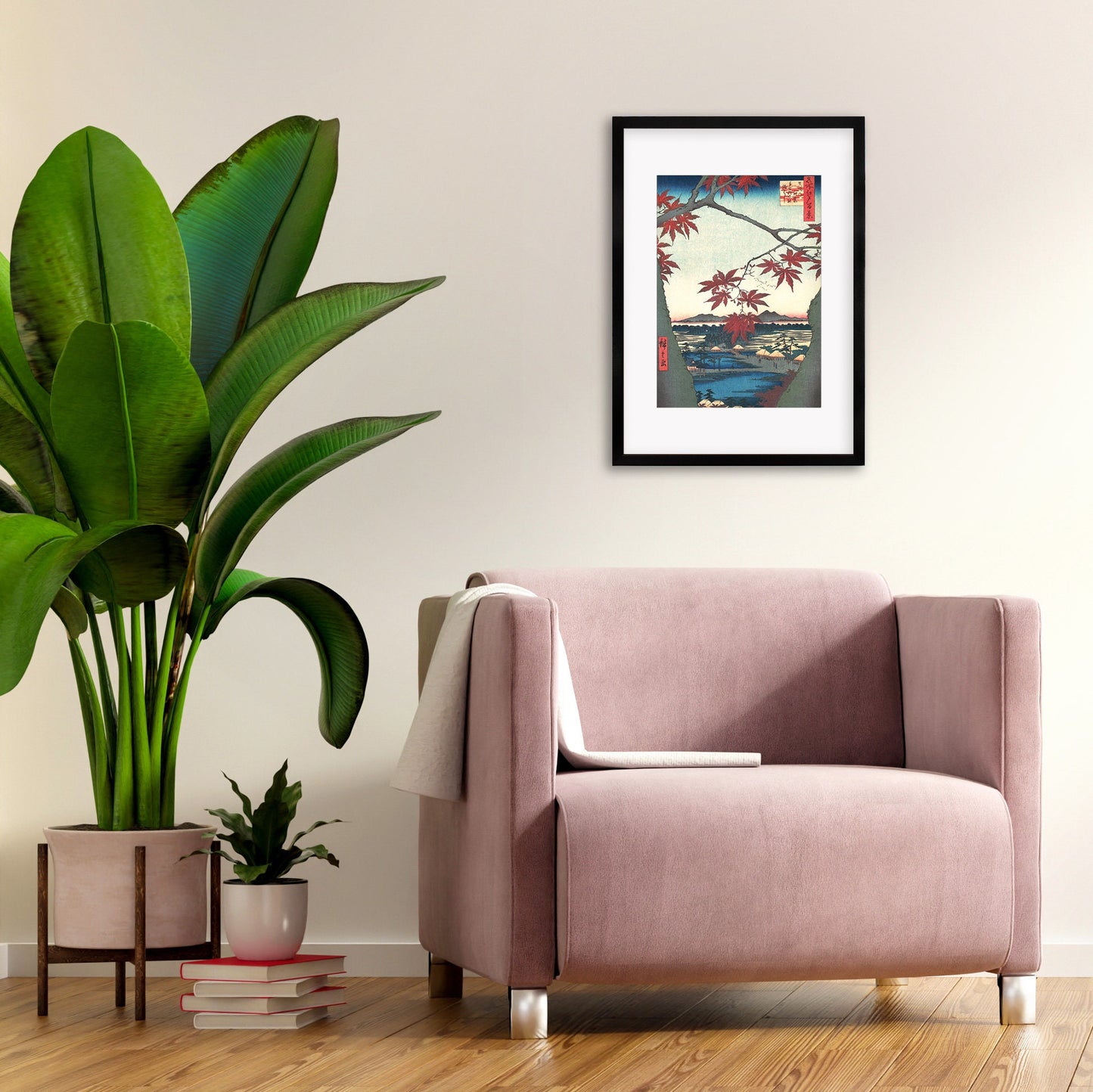 Japanese Art Print Poster Woodblock Ukiyo-e Framed Mounted Wall Hiroshige Maples At Mama Trees Leaves Beautiful Landscape Calligraphy A2 A3