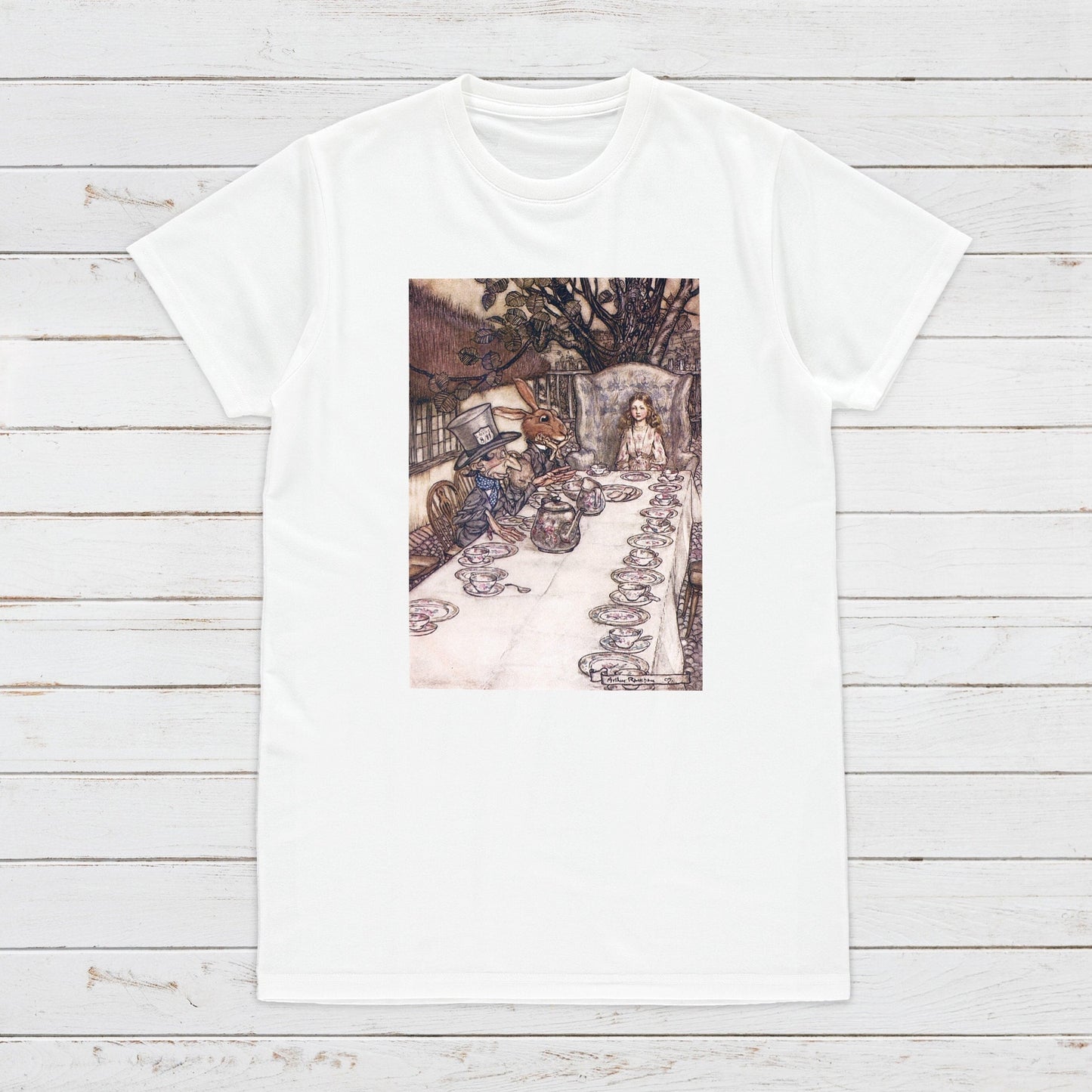 Alice Tea Party Art T Shirt Arthur Rackham Aesthetic Victorian Pretty Mad Hatter Soft Grunge Pre-Raphaelite Y2K 90s Womens Mens Printed Tee