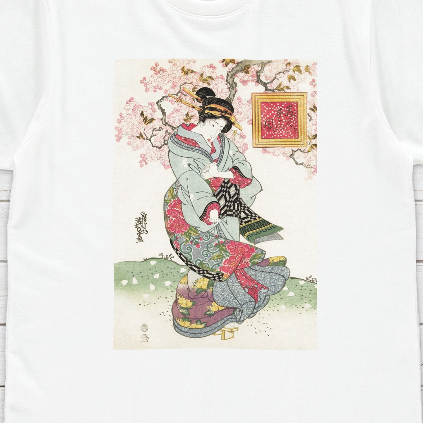 Japanese Ukiyo-e T Shirt Woodblock Art Keisai Eisen Kyoto Geisha Maiko Sakura Tattoo Beautiful Japan Calligraphy Womens Mens Printed Tee Top