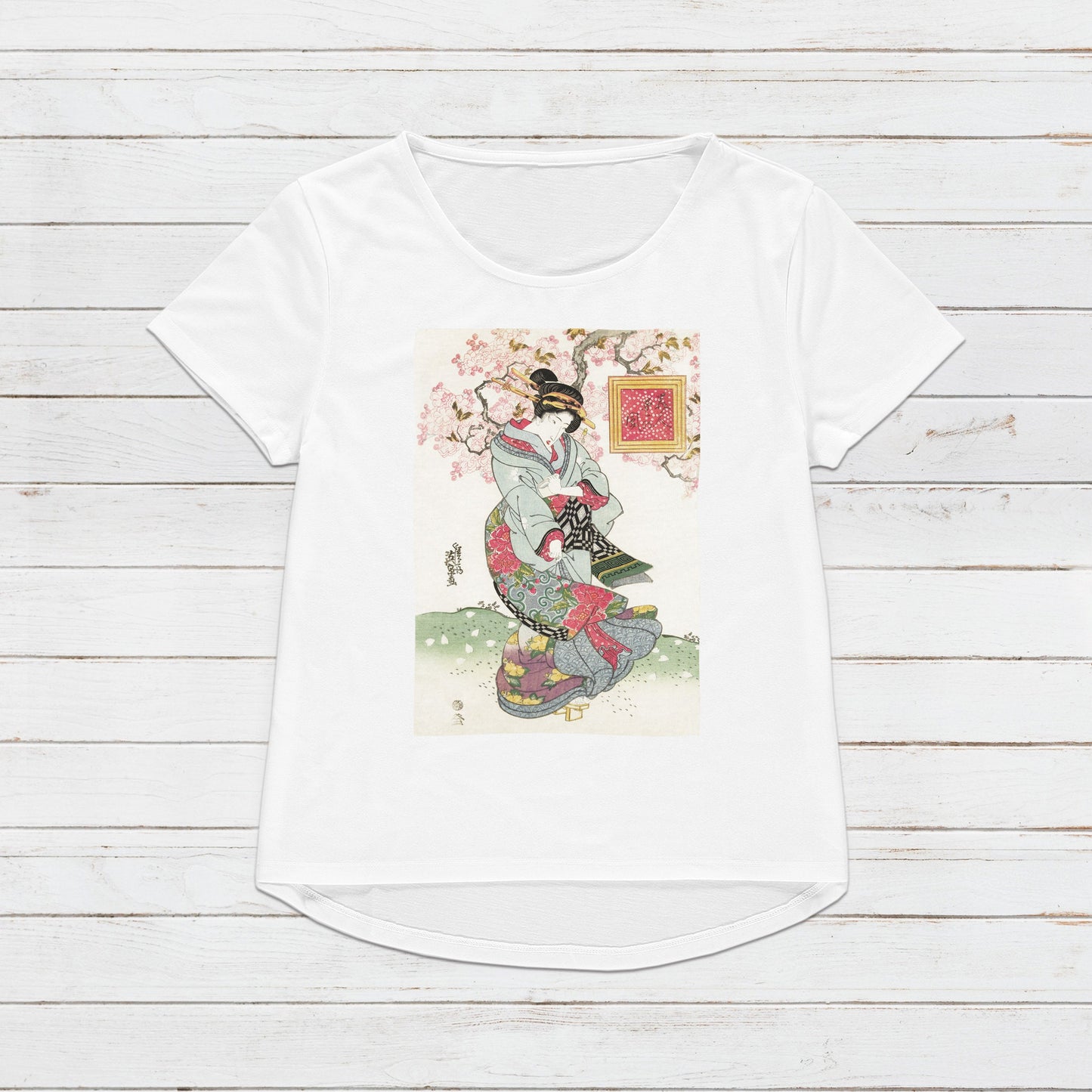 Japanese Ukiyo-e T Shirt Woodblock Art Keisai Eisen Kyoto Geisha Maiko Sakura Tattoo Beautiful Japan Calligraphy Womens Mens Printed Tee Top