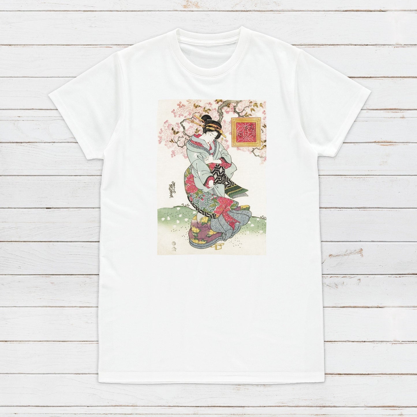 Japanese Ukiyo-e T Shirt Woodblock Art Keisai Eisen Kyoto Geisha Maiko Sakura Tattoo Beautiful Japan Calligraphy Womens Mens Printed Tee Top
