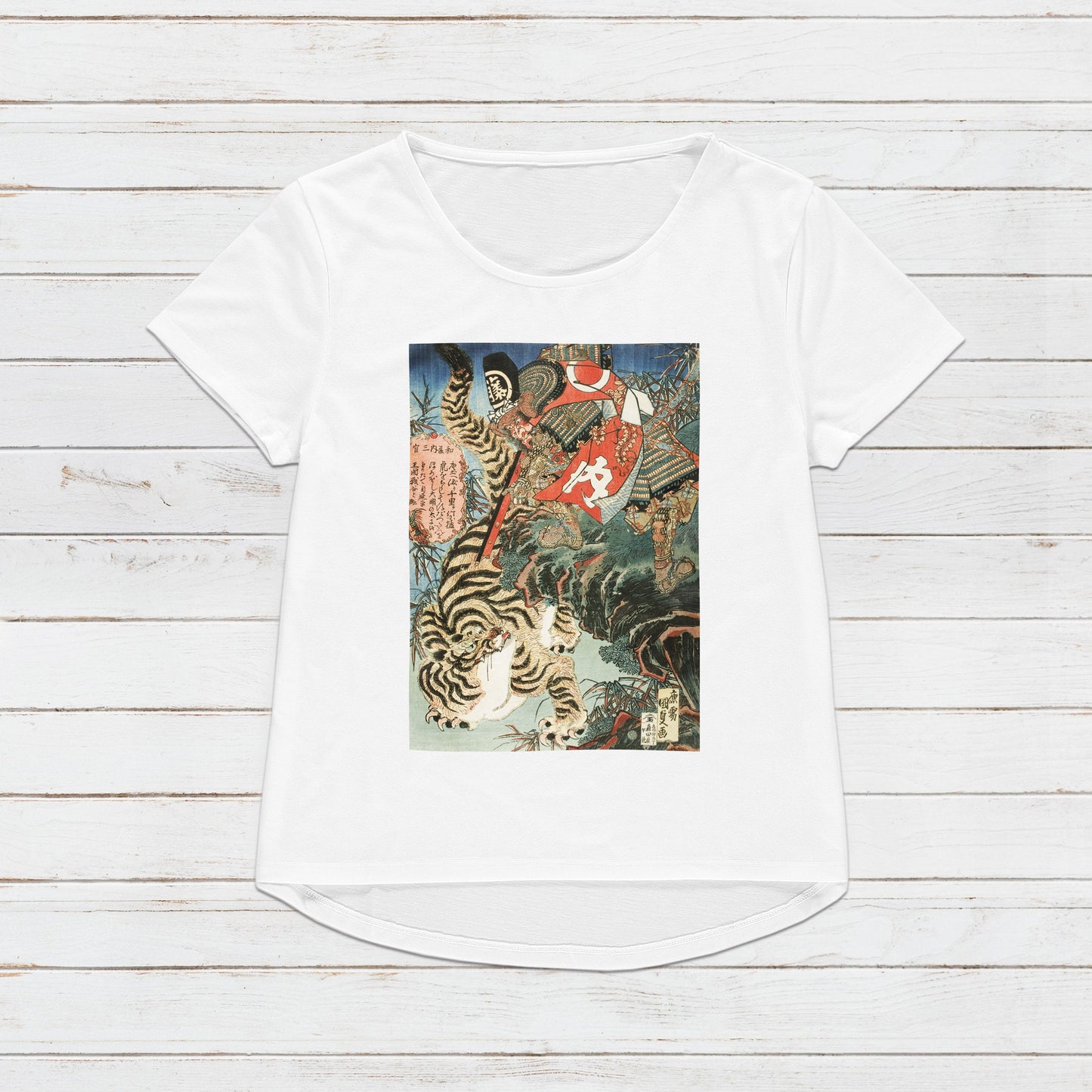 Japanese Ukiyo-e T Shirt Woodblock Art Utagawa Kunisada Samurai Bushido Tiger Japan Martial Arts Calligraphy Womens Mens Graphic Printed Tee