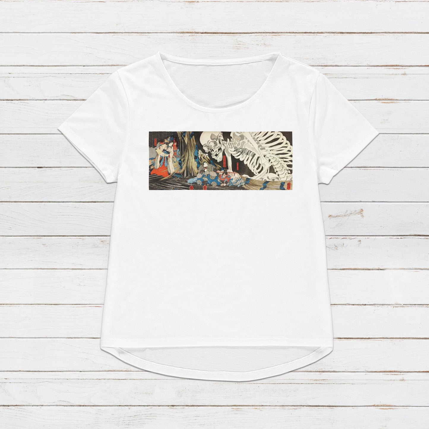 Japanese Ukiyo-e T Shirt Woodblock Art Utagawa Kuniyoshi Mitsukuni and the Skeleton Specter Tryptych Japan Calligraphy Women Men Printed Tee