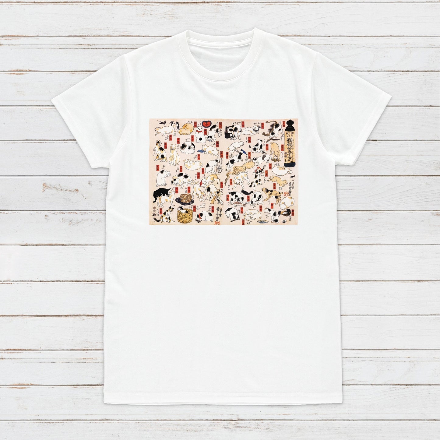 Japanese Ukiyo-e T Shirt Woodblock Art Utagawa Kuniyoshi Cats Tokaido Tattoo Neko Funny Kawaii Calligraphy Womens Mens Graphic Printed Tee