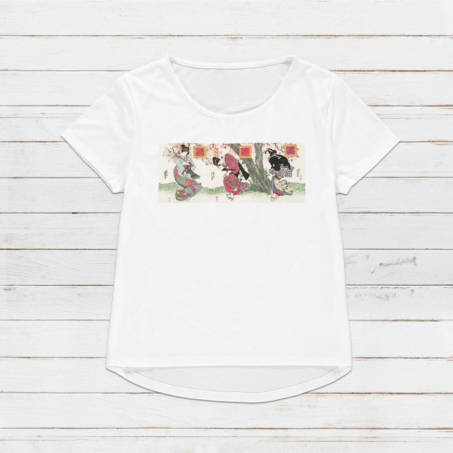 Japanese Ukiyo-e T Shirt Woodblock Art Keisai Eisen Kyoto Geisha Maiko Tryptych Sakura Tattoo Beautiful Calligraphy Womens Mens Printed Tee