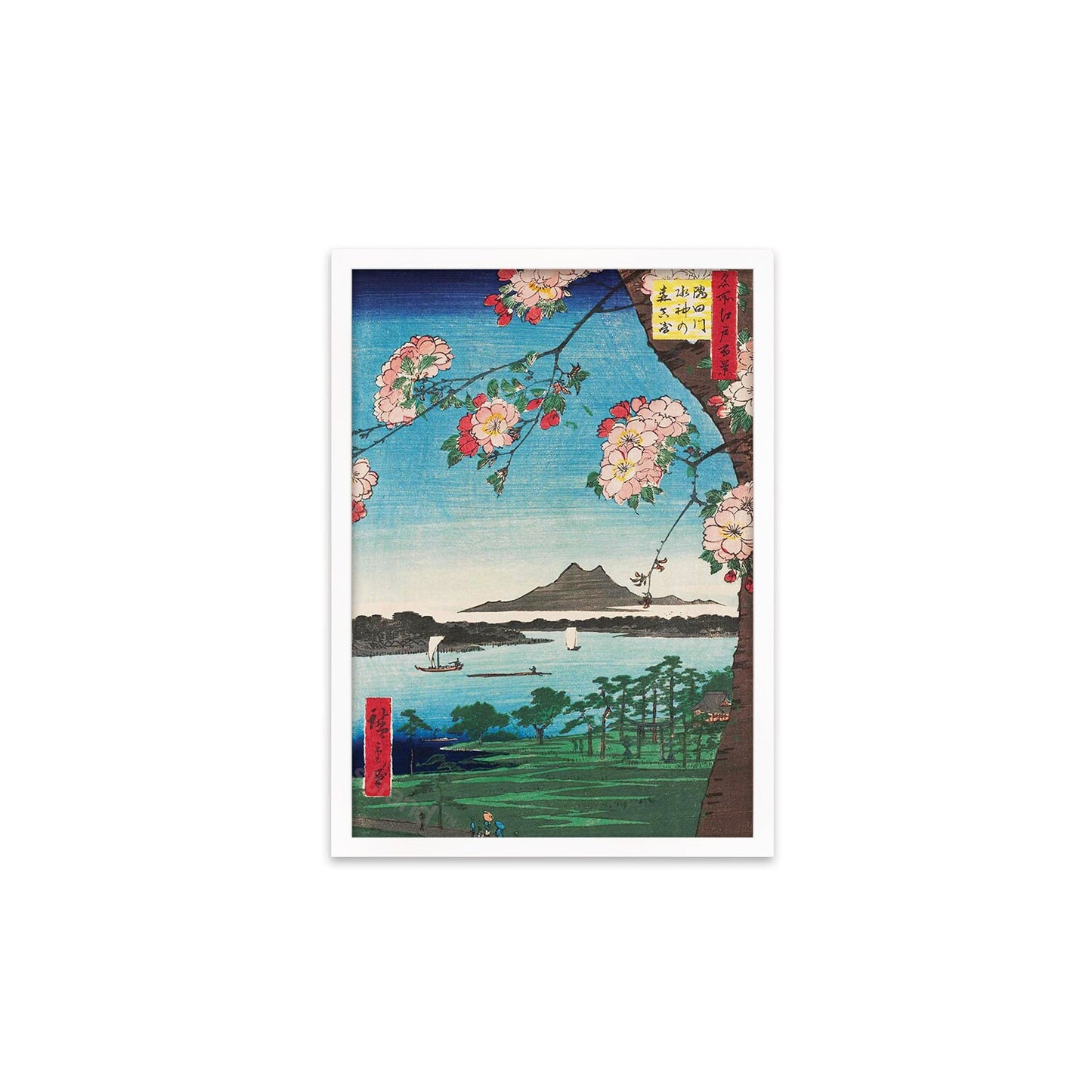 Japanese Art Print Poster Woodblock Ukiyo-e Framed Mounted Wall Hiroshige Sakura Cherry Blossoms Flowers Tattoo Beautiful Calligraphy A2 A3