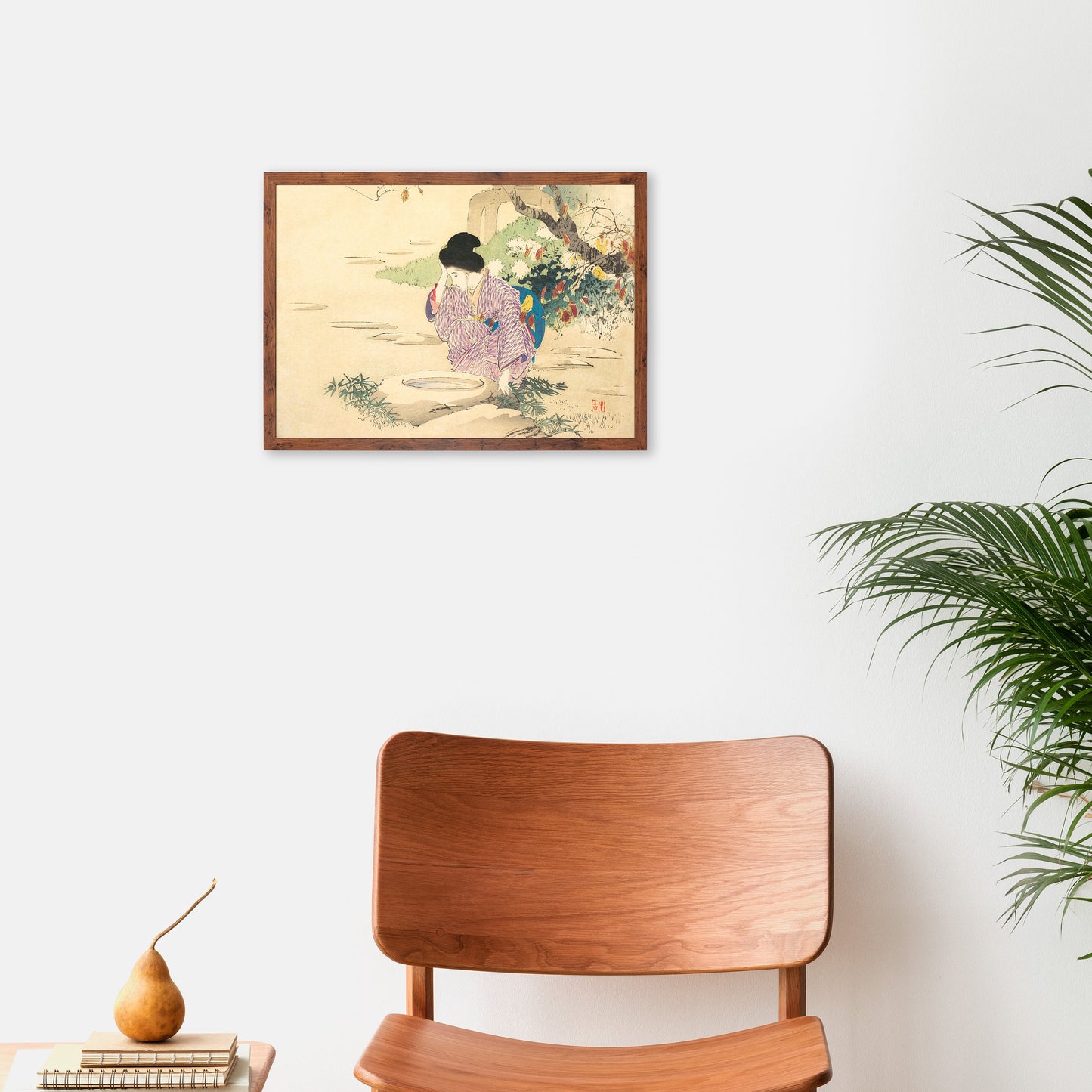Japanese Woman Bijin Art Print Poster Woodblock Ukiyo-e Kuchi-e Kajita Hanko Framed Mounted Wall Geisha Maiko Kimono Elegant Landscape A3 A2