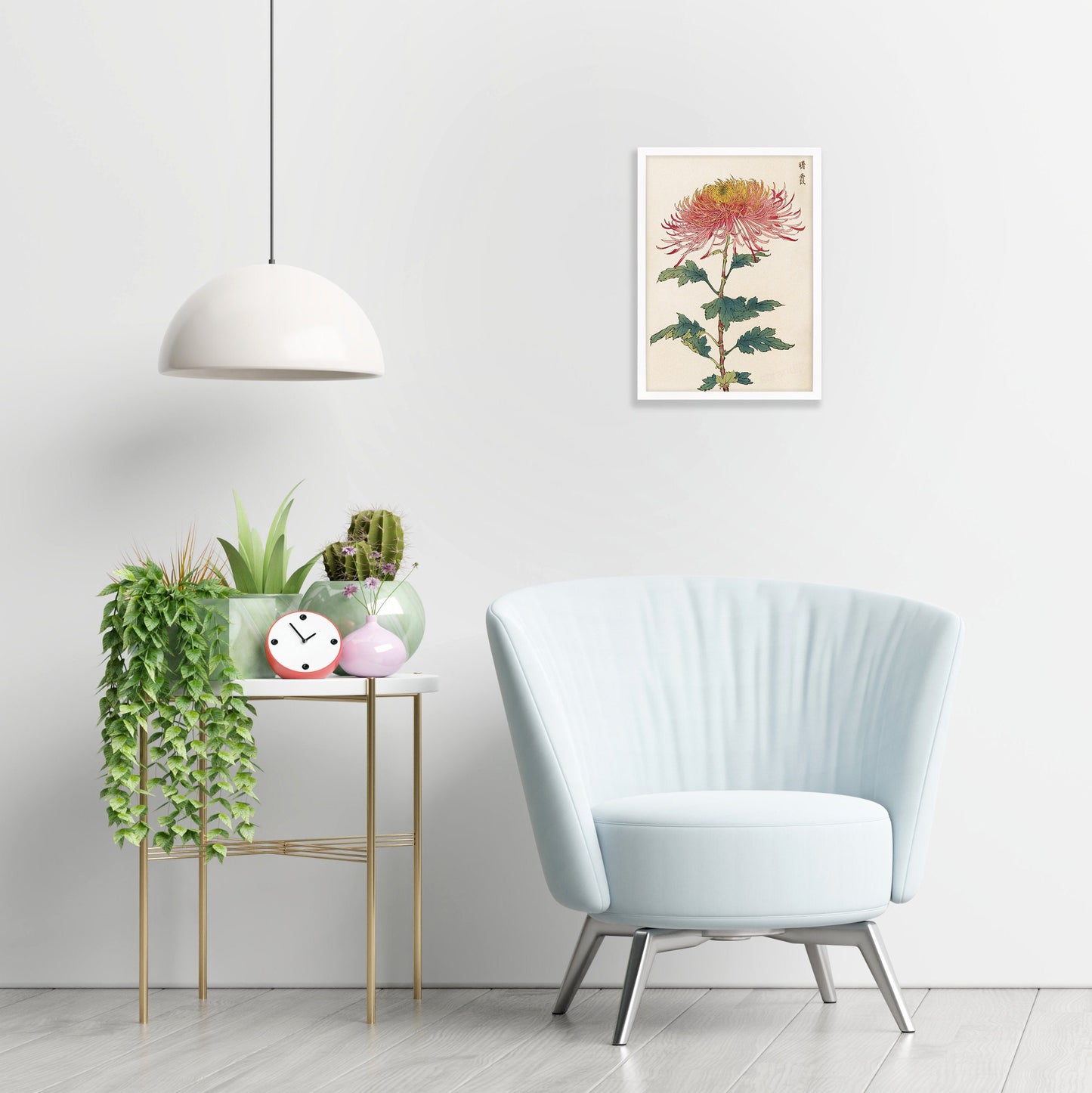 Framed Mounted Japanese Ukiyo-e Wall Art Print Poster Woodblock Keika Hasegawa Chrysanthemums Flowers Landscape Nature Beautiful Calligraphy