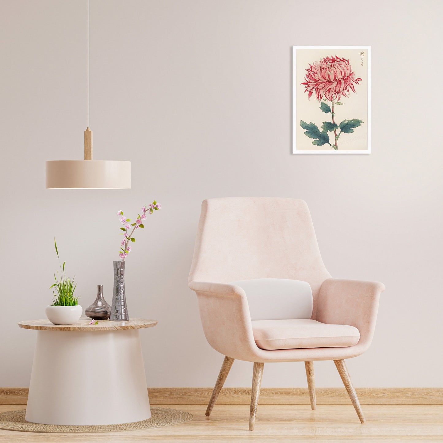 Framed Mounted Japanese Ukiyo-e Wall Art Print Poster Woodblock Keika Hasegawa Chrysanthemums Flowers Landscape Nature Beautiful Calligraphy