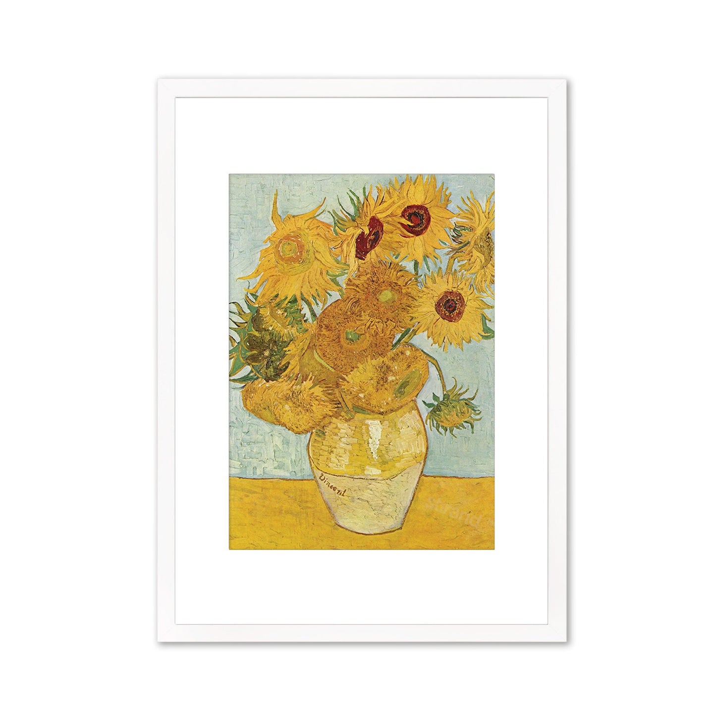 Vincent Van Gogh Art Print Poster Impressionist Twelve Sunflowers Yellow Flowers Impressionism Painting Framed Mounted Wall Beautiful A2 A3