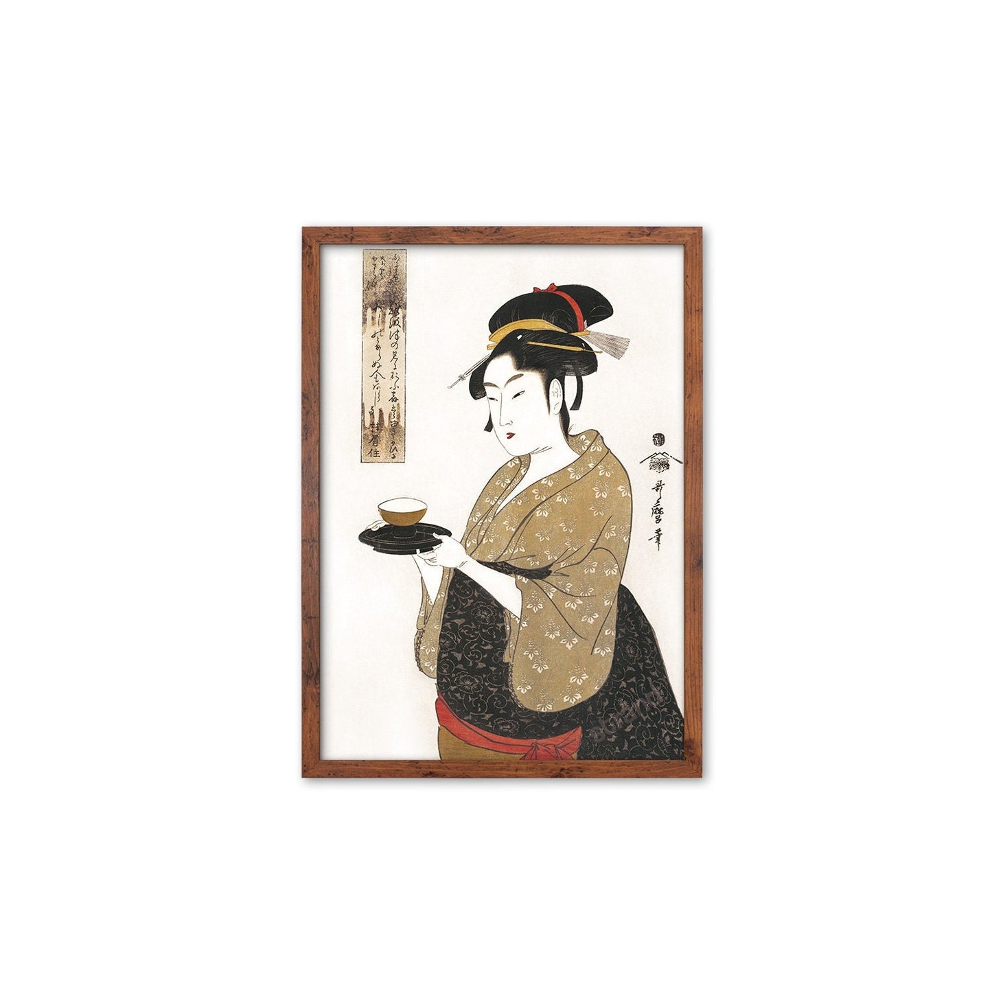 Japanese Art Geisha Framed Mounted Ukiyo-e Wall Decor Print Poster Woodblock Kitagawa Utamaro Bijin Maiko Kimono Calligraphy Beautiful A2 A3