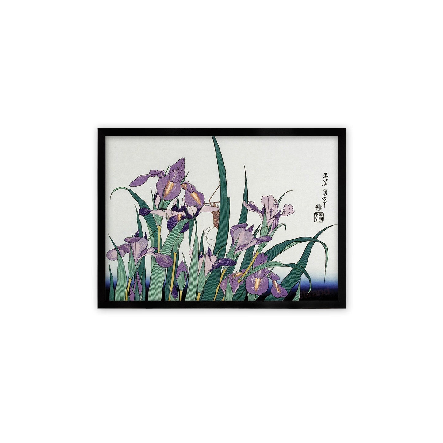 Japanese Art Hokusai Framed Mounted Ukiyo-e Wall Decor Print Poster Woodblock Irises Flowers Landscape Insects Calligraphy Beautiful A2 A3
