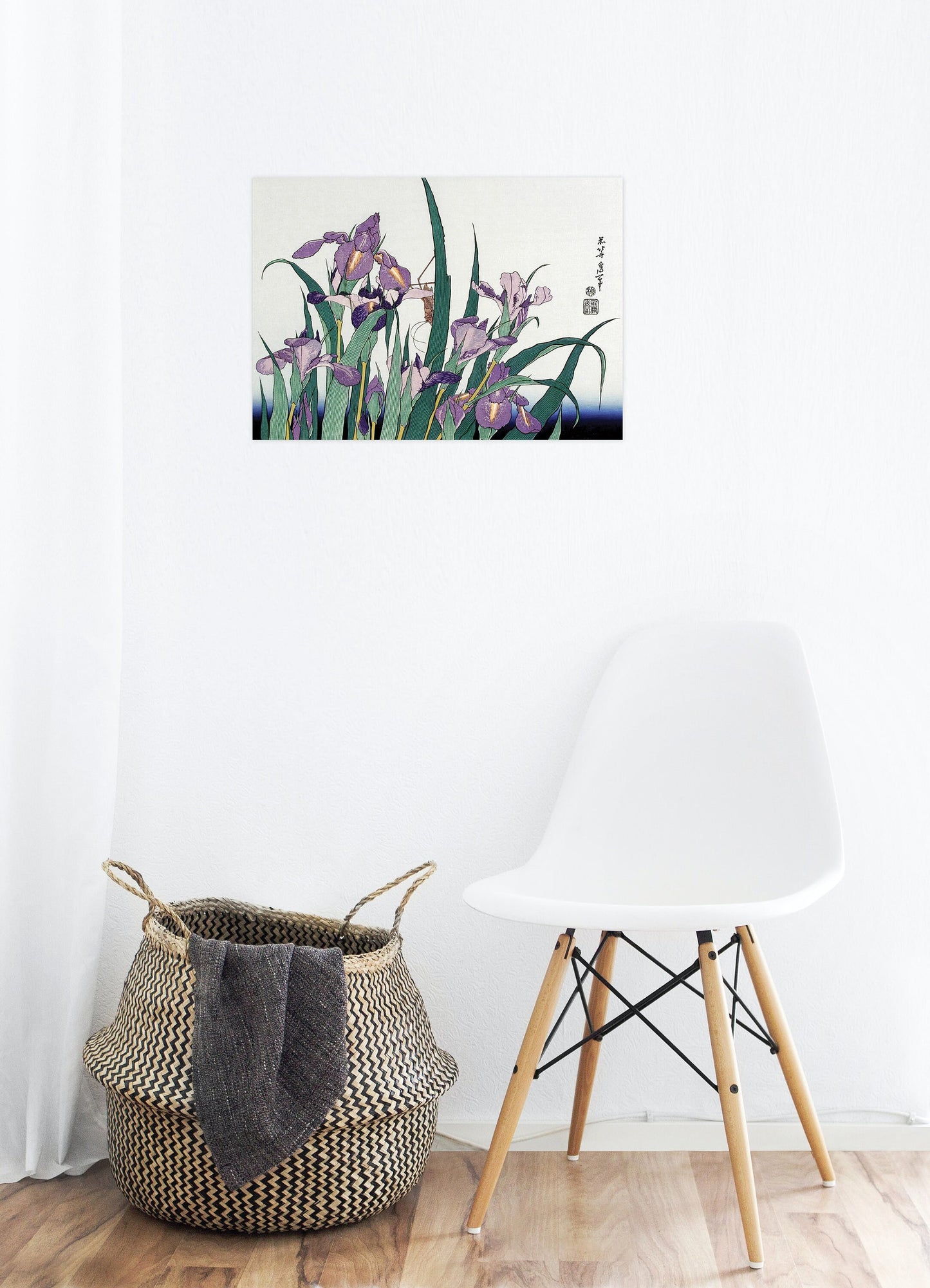 Japanese Ukiyo-e Art Print Poster Woodblock Wall Art Hokusai Iris Irises Flower Floral Grasshopper Tattoo Beautiful Japan Calligraphy A3
