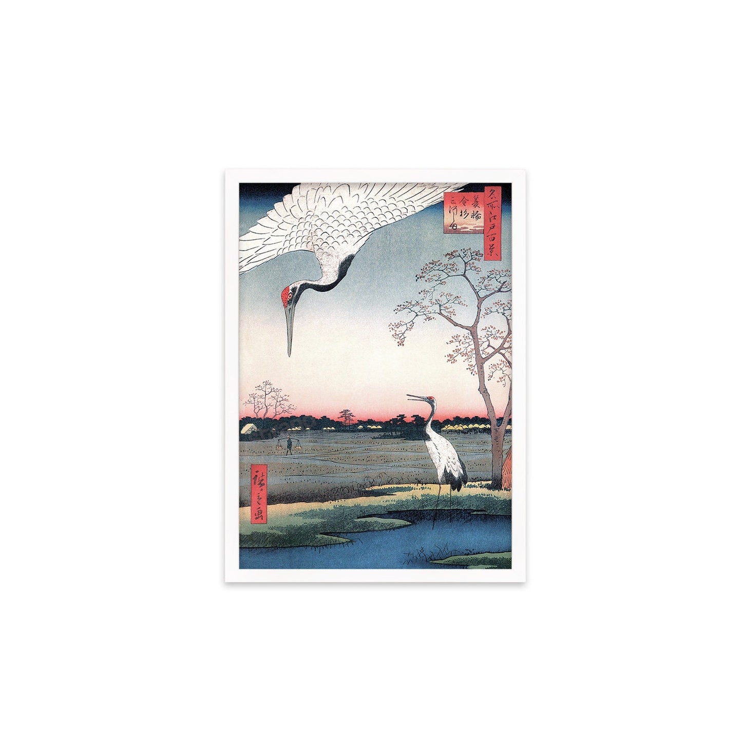 Japanese Art Cranes Framed Mounted Ukiyo-e Wall Decor Print Poster Woodblock Birds Minowa Hiroshige Utagawa Landscape Tattoo Calligraphy