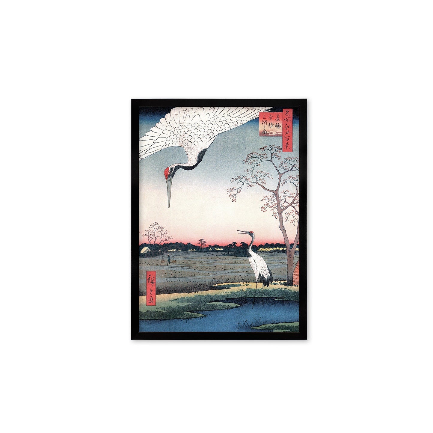 Japanese Art Cranes Framed Mounted Ukiyo-e Wall Decor Print Poster Woodblock Birds Minowa Hiroshige Utagawa Landscape Tattoo Calligraphy