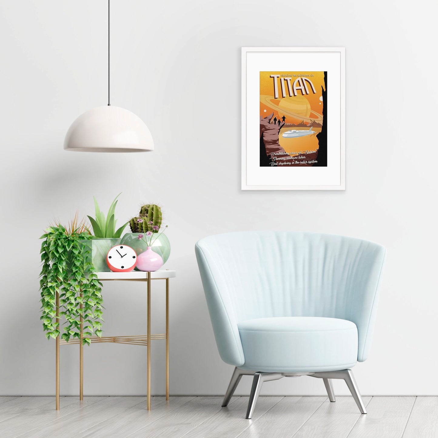 Planet Moon Titan Art Framed Mounted Wall Decor Print Retro Space Flight Travel Poster Science Sci Fi Geek Astronomy Cosmos Solar System Io