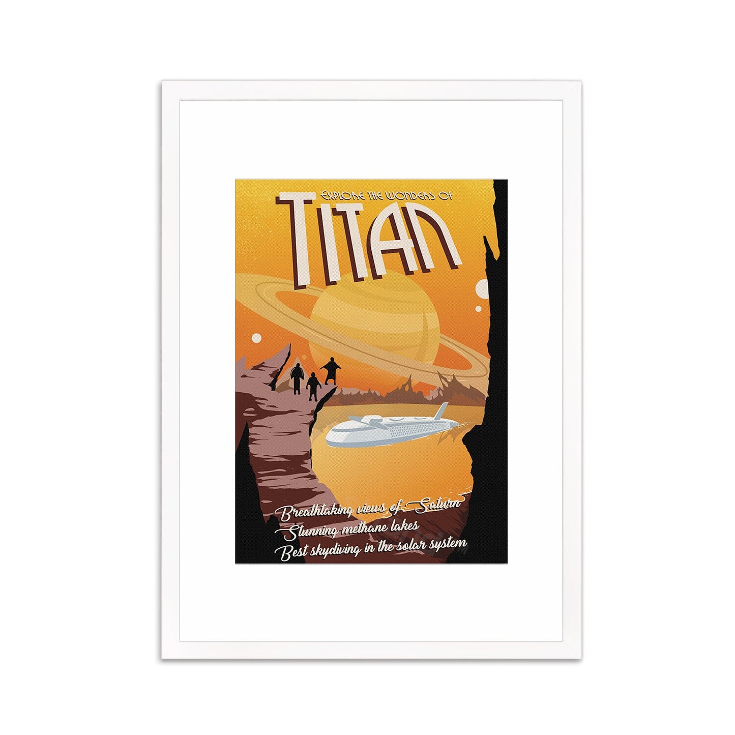 Planet Moon Titan Art Framed Mounted Wall Decor Print Retro Space Flight Travel Poster Science Sci Fi Geek Astronomy Cosmos Solar System Io