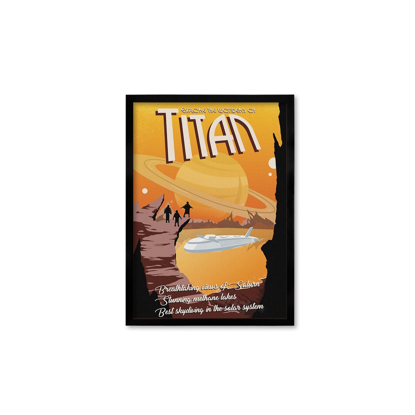 Planet Moon Titan Art Framed Mounted Wall Decor Print Retro Space Flight Travel Poster Science Sci Fi Geek Astronomy Cosmos Solar System Io