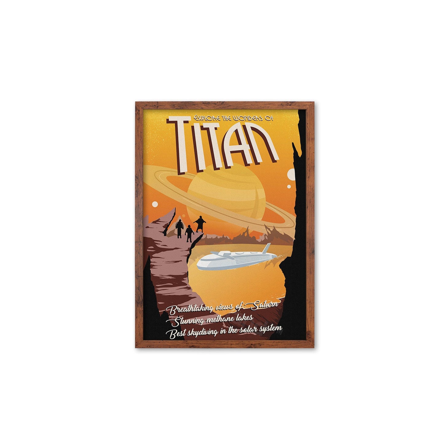 Planet Moon Titan Art Framed Mounted Wall Decor Print Retro Space Flight Travel Poster Science Sci Fi Geek Astronomy Cosmos Solar System Io
