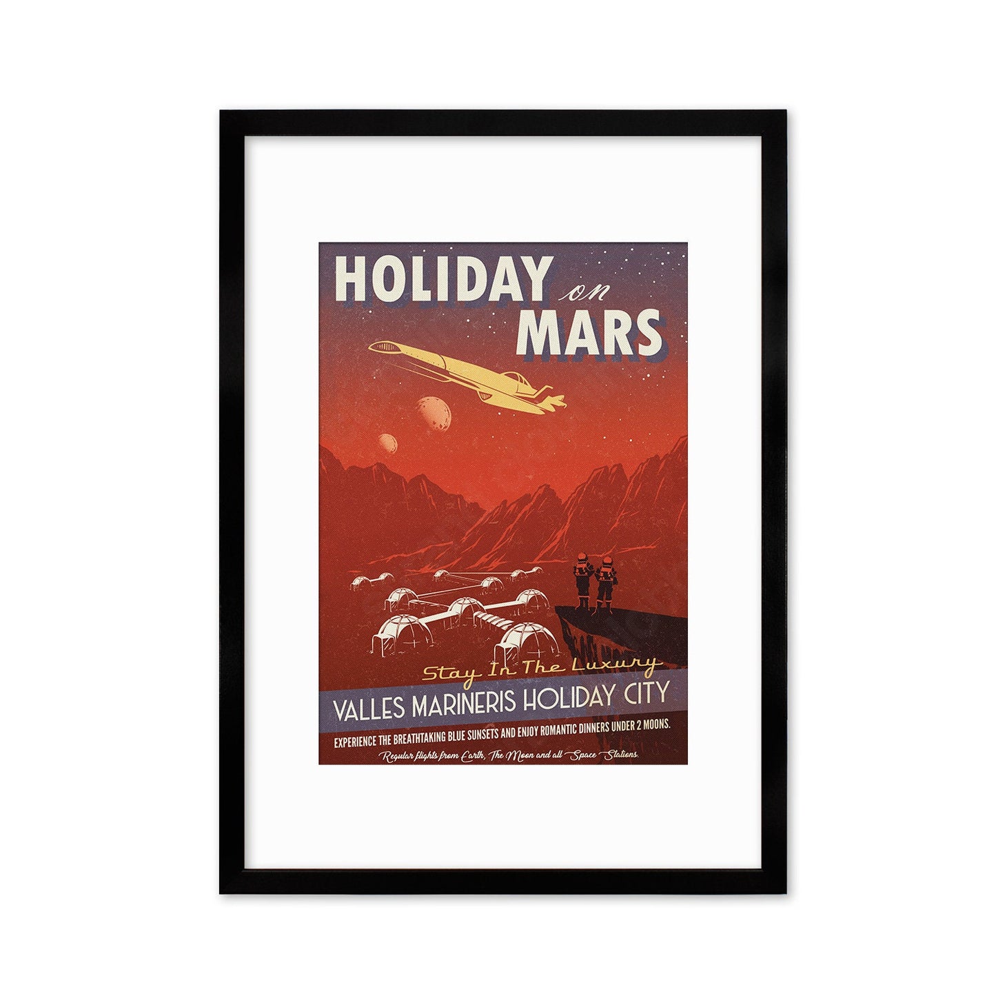 Planet Mars Art Framed Mounted Wall Decor Print Vintage Retro Space Flight Travel Poster Science Sci Fi Astronomy Cosmos Solar System Moon